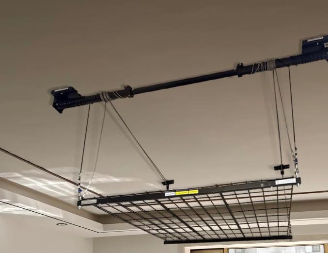 FLEXIMOUNTS Garage Ceiling Lifting Storage Rack, 4x4 Ft Heavy-Duty Metal Frame, Overhead Storage System With 350lbs Load Capacity, Matt Black customer photo 2