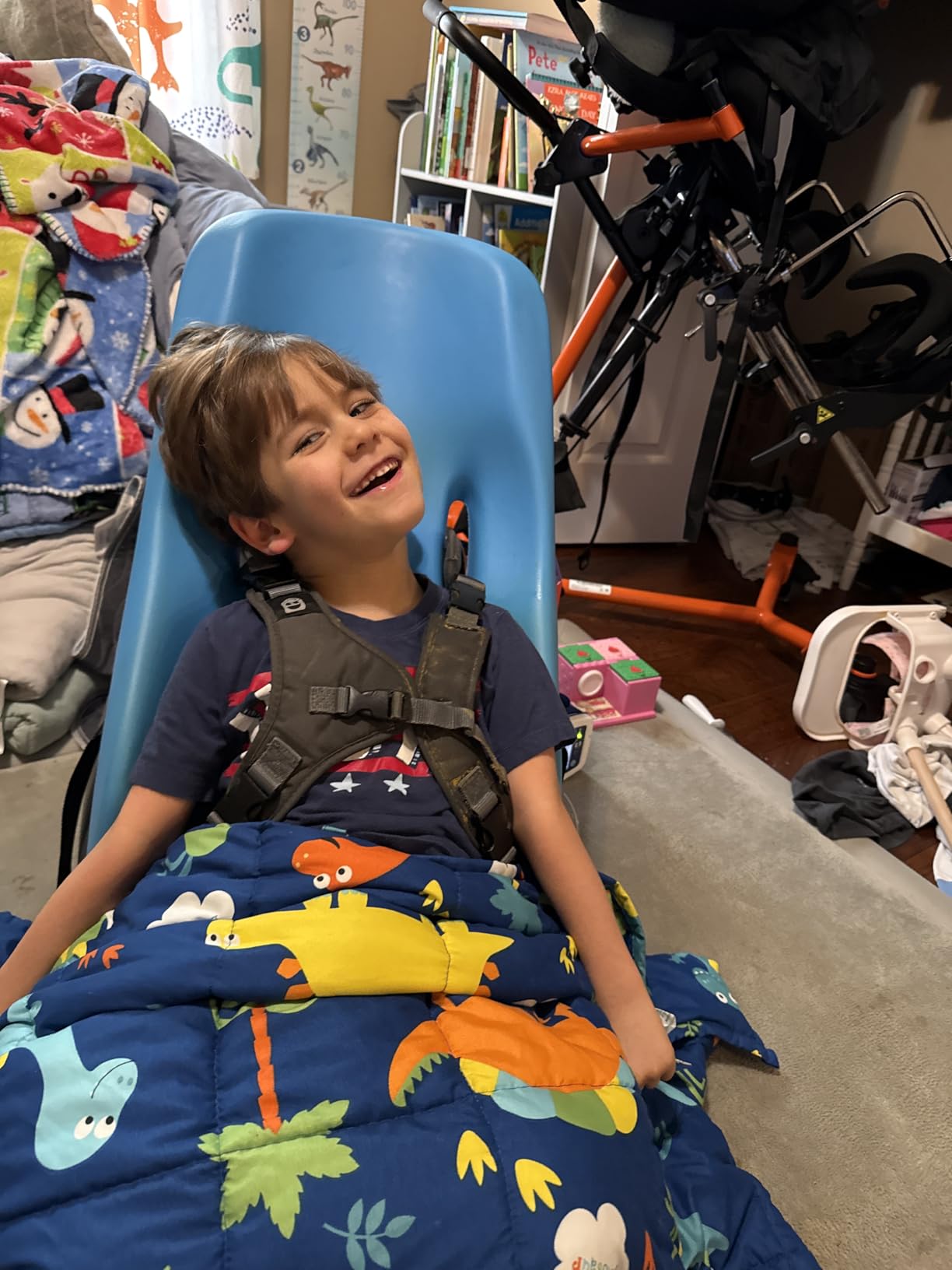 Sivio Weighted Lap Blanket 2lb, Blue Dinosaur Small Cute Lap Pad, Soft Cooling Heavy Blankets, Washable Weighted Throw Blanket for Nap, 19