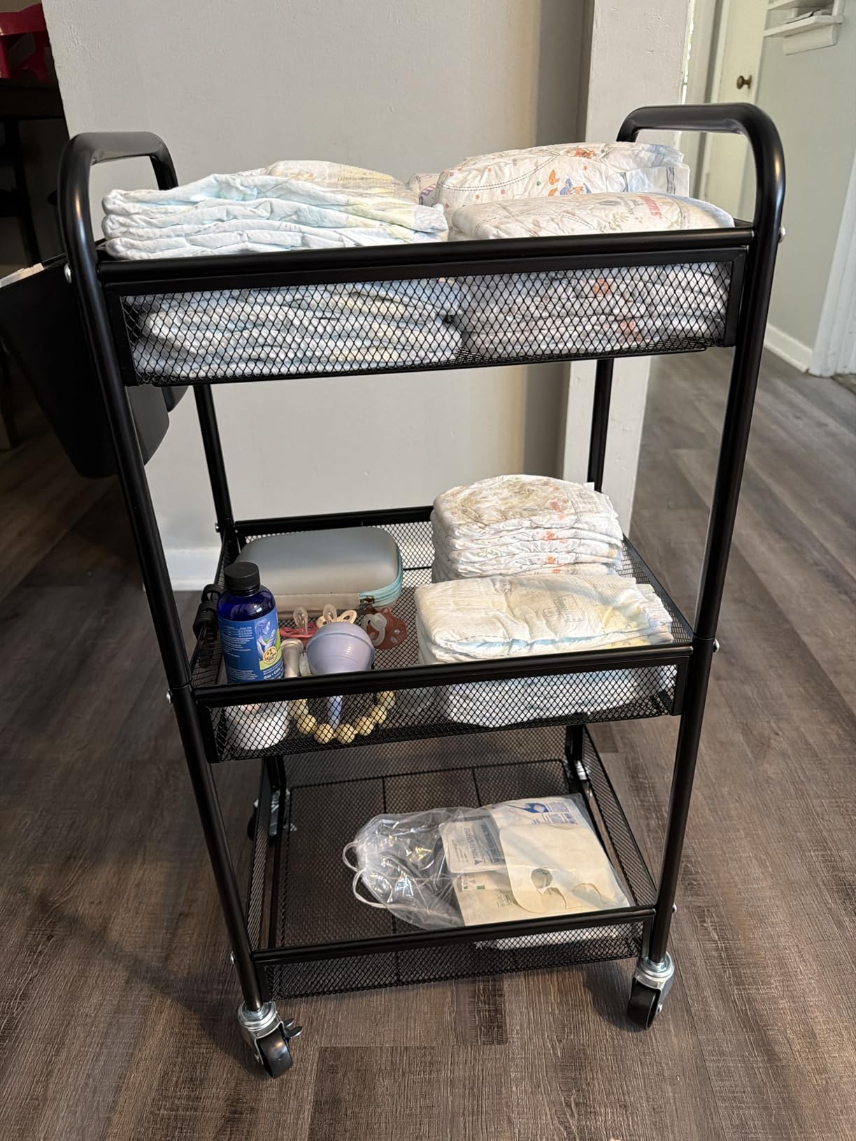 YASONIC 3 Tier Metal Rolling Cart, Black Utility Storage Cart with Wheels | Metal Mesh Craft Cart With Hooks & Hanging Cups, Ideal For Kitchen, Bathroom, Office, Dorm, Art Workspace, Bedside Storage customer photo 1