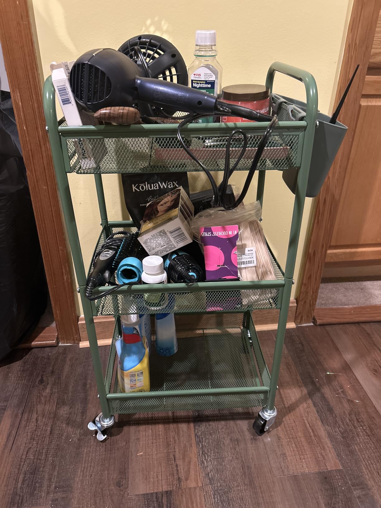 YASONIC 3 Tier Metal Rolling Cart, Black Utility Storage Cart with Wheels | Metal Mesh Craft Cart With Hooks & Hanging Cups, Ideal For Kitchen, Bathroom, Office, Dorm, Art Workspace, Bedside Storage customer photo 2