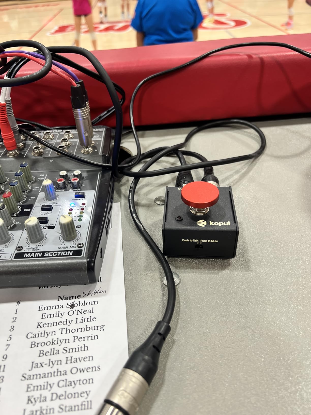 KOPUL Momentary Microphone Mute/Talk Button - Push-to-Talk or Push-to-Mute, LED Indicator,XLR in/Out, Desktop or Footswitch Use, for Dynamic & Condenser Mics for Podcast, Online Meetings, Live Events customer photo 2