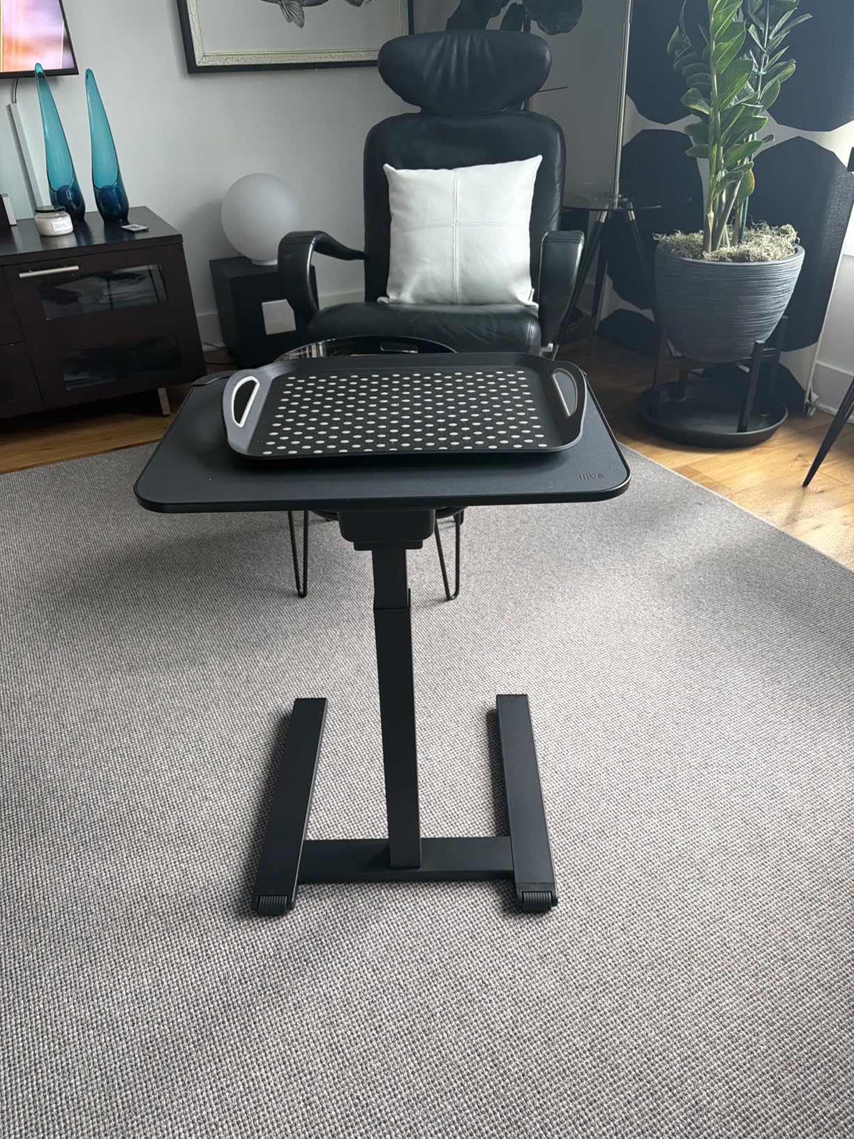 SAIJI Sturdy TV Tray Table with Wheels, Heavy Duty Metal TV Trays for Eating on Couch, Height & Angle Adjustable Desk for Bed, Sofa, Recliner, Portable Small Foldable Tables customer photo 1