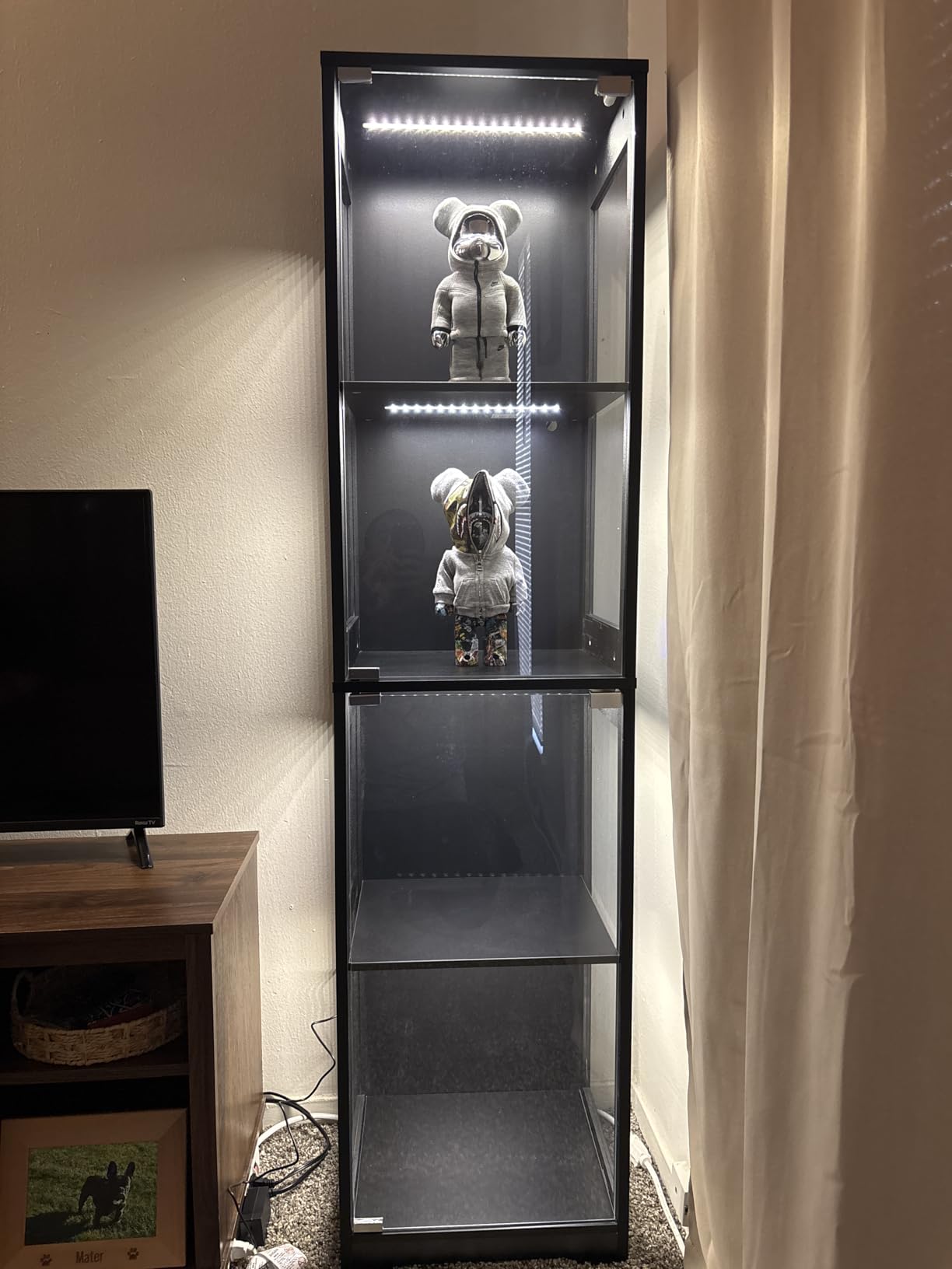 Glass Display Cabinet, 4-Tier Curio Cabinets with 3 Color Lights for Collectibles, Storage Cabinet with Door, Glass Display Case & Bookcase with Human Body Sensor customer photo 1