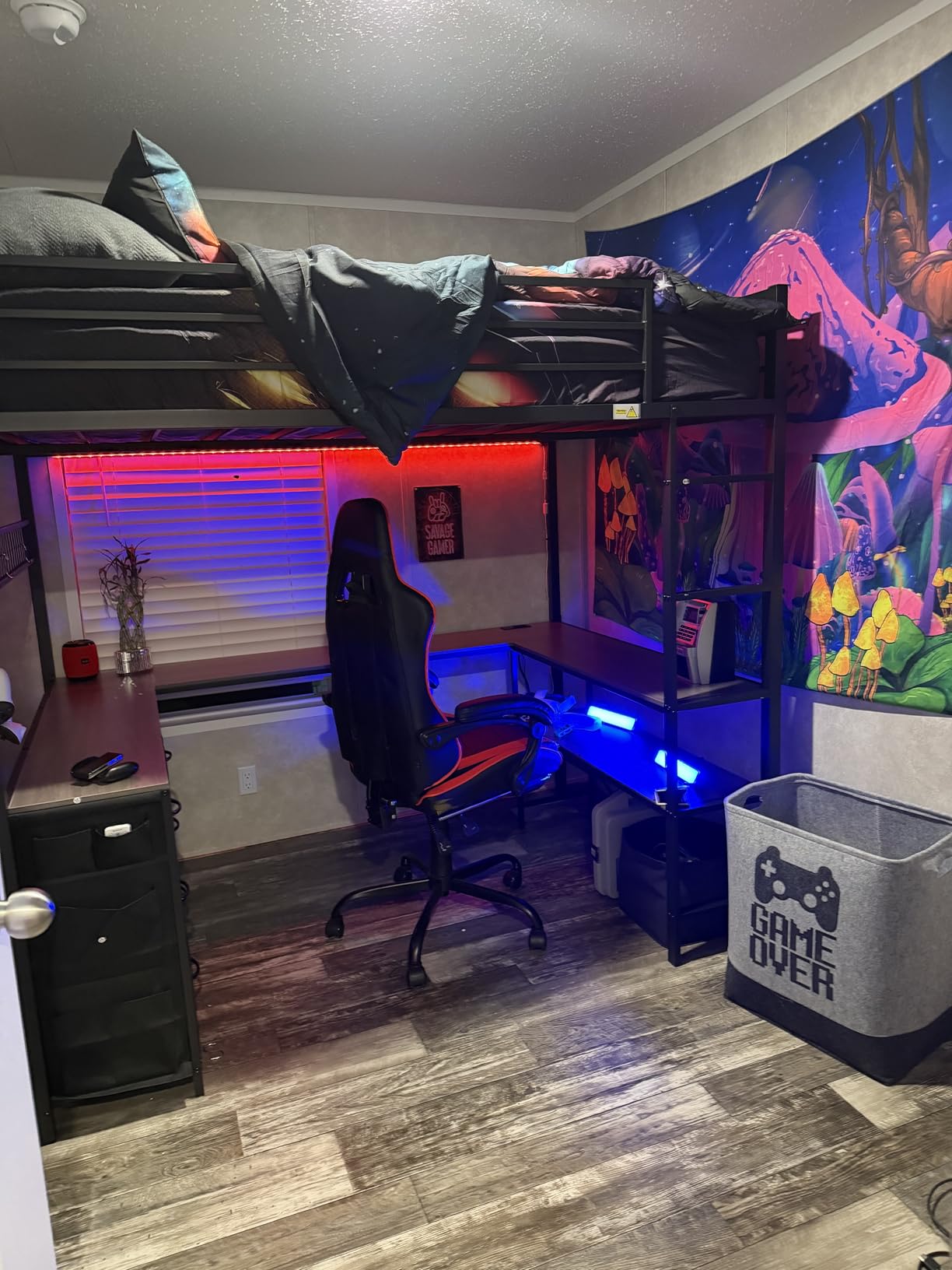 ADORNEVE Loft Bed Full Size with U-Shaped Desk, 6 Storage Drawers, Power Outlet, LED Metal Loft Bed with 2 Storage Shelves, Space-Saving,White customer photo 1