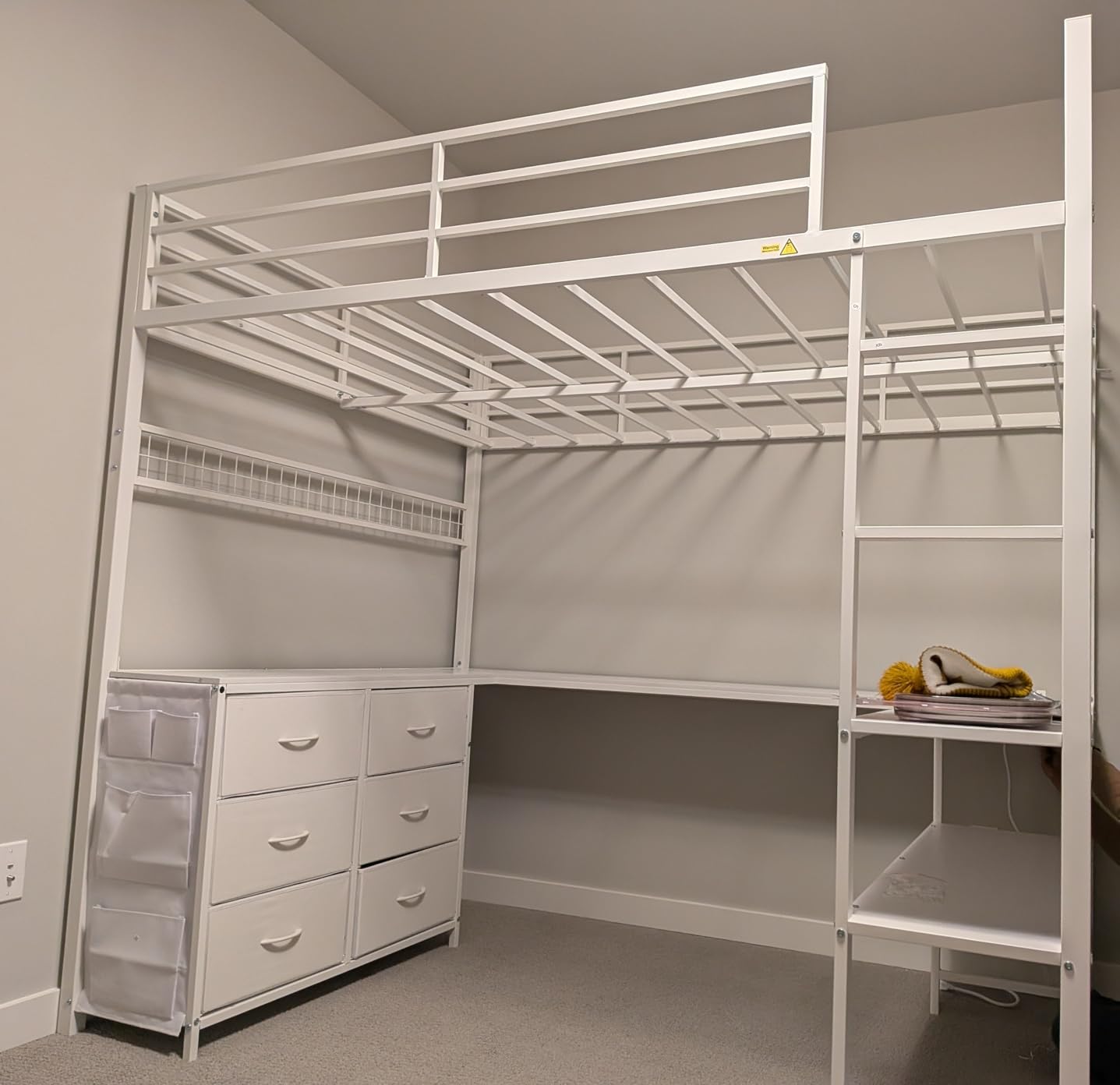 ADORNEVE Loft Bed Full Size with U-Shaped Desk, 6 Storage Drawers, Power Outlet, LED Metal Loft Bed with 2 Storage Shelves, Space-Saving,White customer photo 2