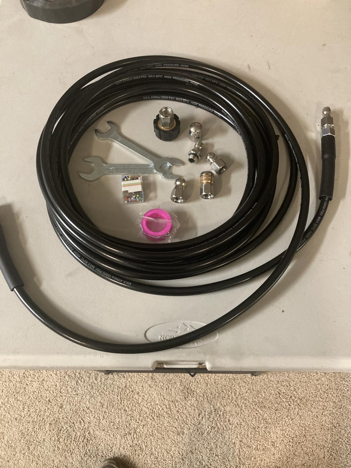 Sewer Jetter Kit for Pressure Washer, 100FT Drain Cleaner Hose 5800PSI with 1/4 Inch NPT Corner, Rotating Nozzle and 4 Different Button Nose Sewer Jet Nozzles, Waterproof Tape and 2 Spanners (Black) customer photo 2