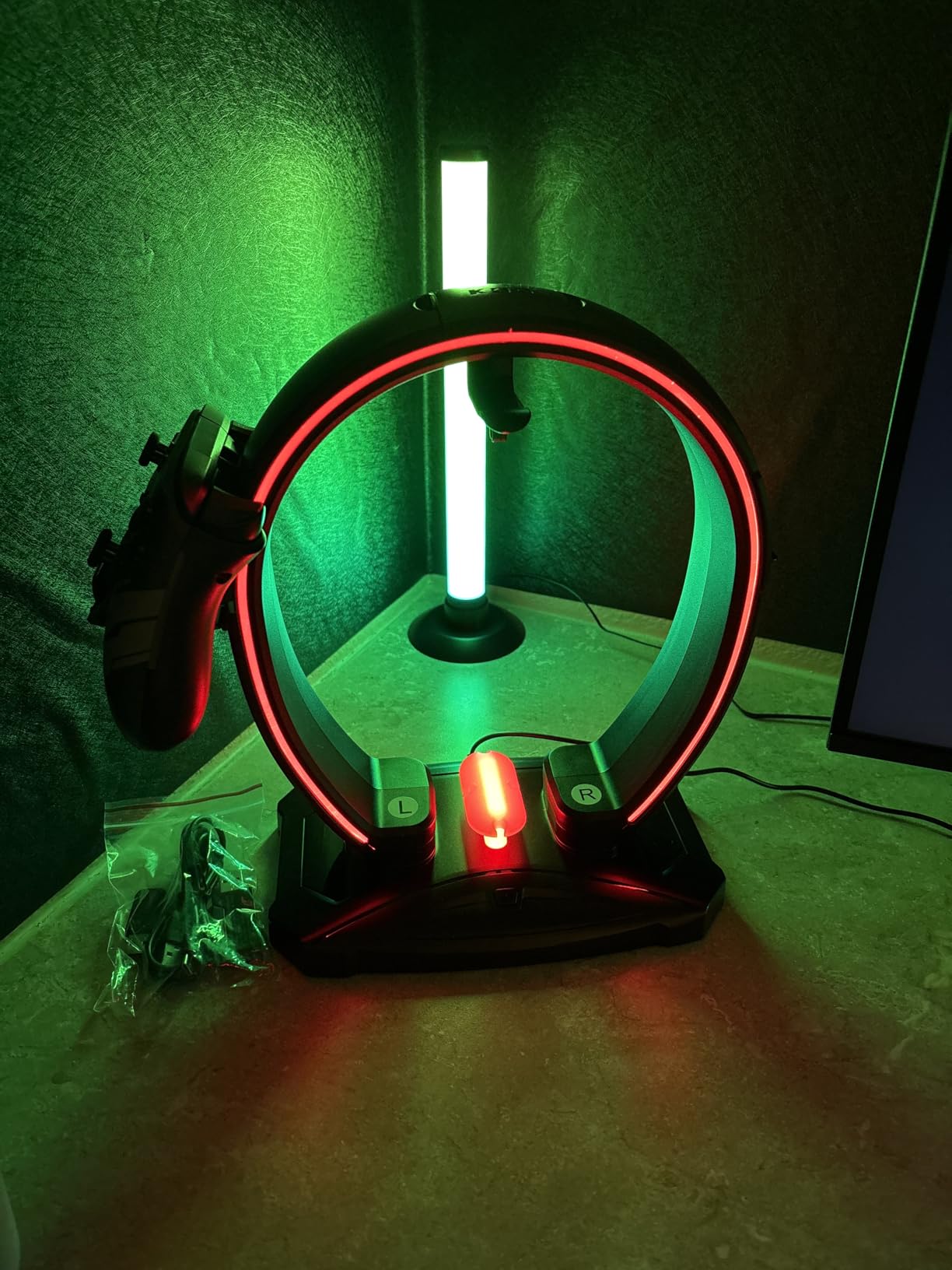 KDD RGB Headphone & Controller Stand with 9 Light Modes - Foldable Controller Hanger for Desk - Earphone Stand with Cable Organizer - for Gamers Desktop Accessories customer photo 1