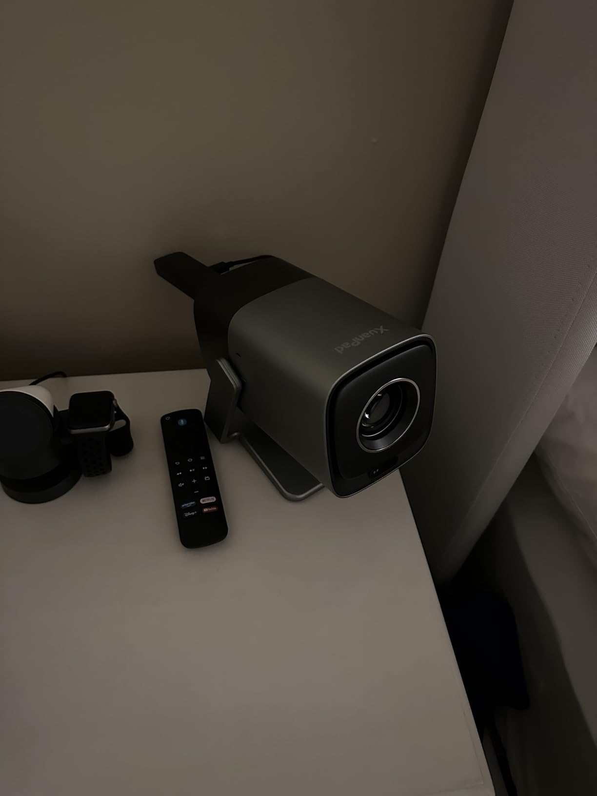 [Compatible with Netflix & TOF Real-time Focus] Mini Projector with WiFi and Bluetooth, XuanPad Silver Smart Projector 4K Support, Dolby Audio & Keystone, 210° Rotatable Stand for Home customer photo 1