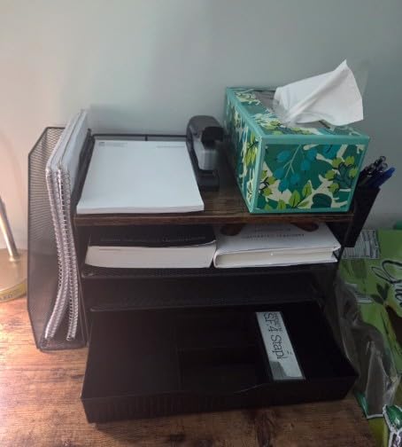 gianotter Wood Desk Organizers and Accessories with File Holder, 4-Tier Desk Accessories & Workspace Organizers with Drawer and Pen Holder, Paper Organizer for Office Supplies (Wood) customer photo 1