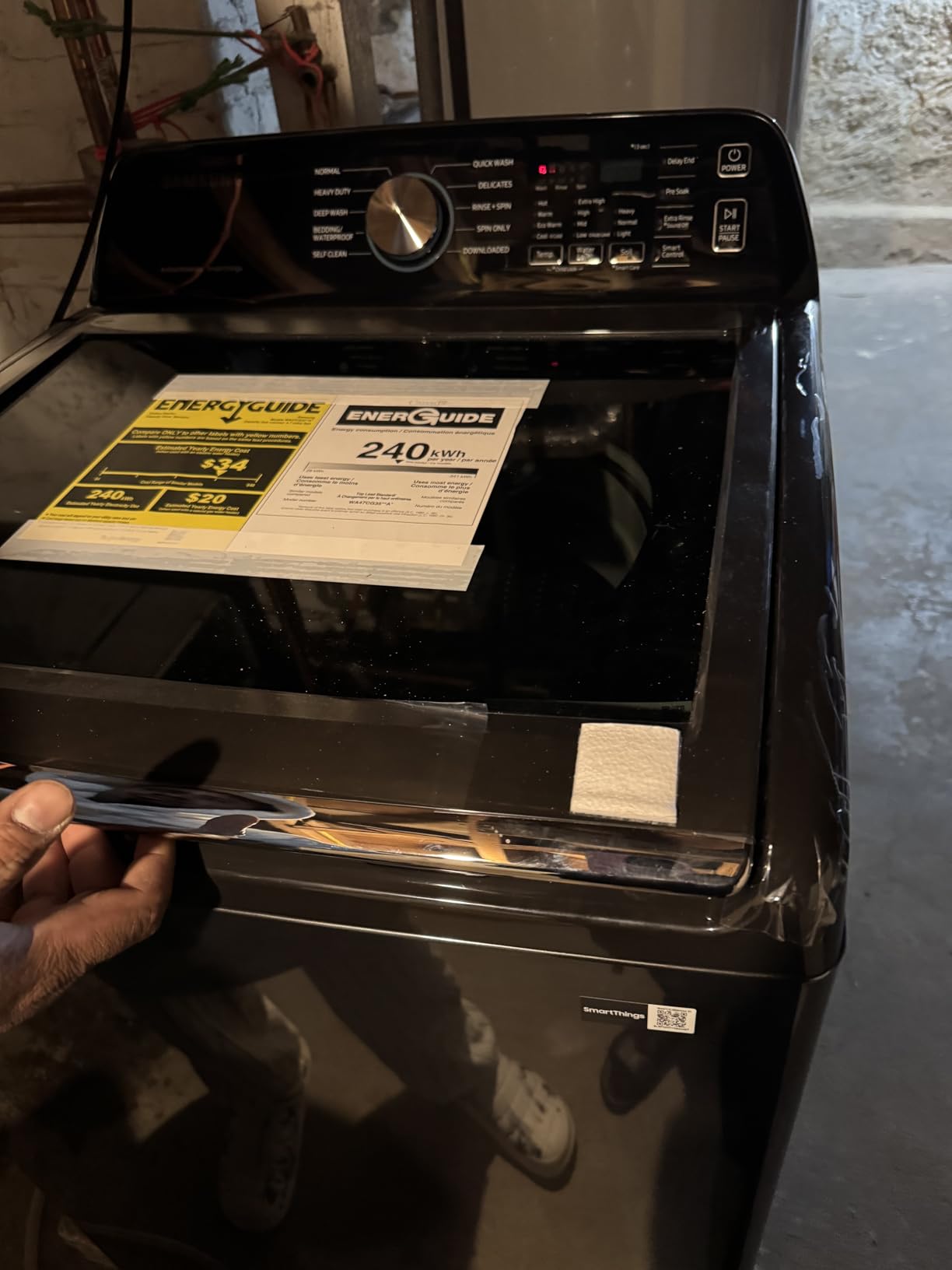 Samsung Smart 4.7 Cu Ft Top Load Washer & 7.4 Cu Ft Electric Dryer, Sensor Stops Overdrying, Low Vibration Quiet Wash, WaterJet w/Power Cords, Hoses, Vent Duct, 1 Year CPS Protection Bundle (Black) customer photo 1