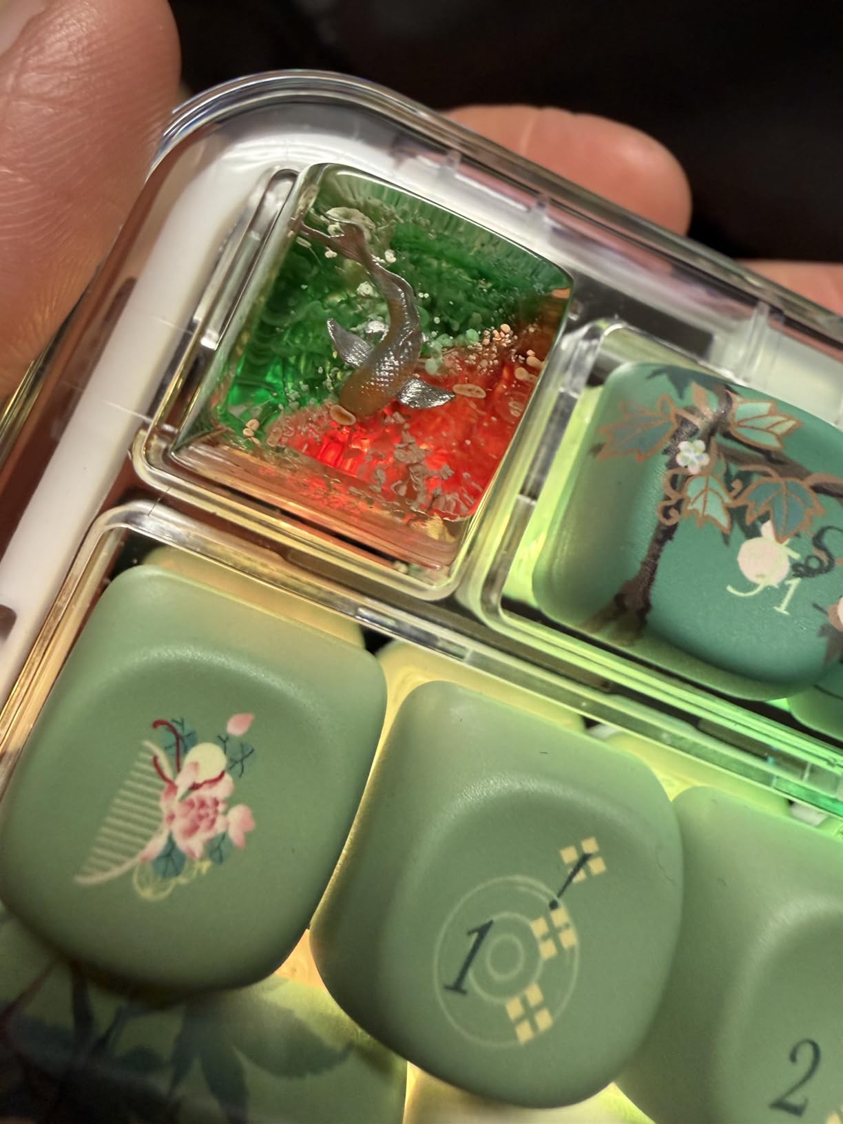 Pink Axolotl in Deep Blue Black Cute Artisan Keycap R1 SA Profile Custom Animal Keycaps 1U ESC Handmade Gaming Resin Key cap Cherry MX Switch Compatible Mechanical Keyboard Gift for Axolotl Lover customer photo 1