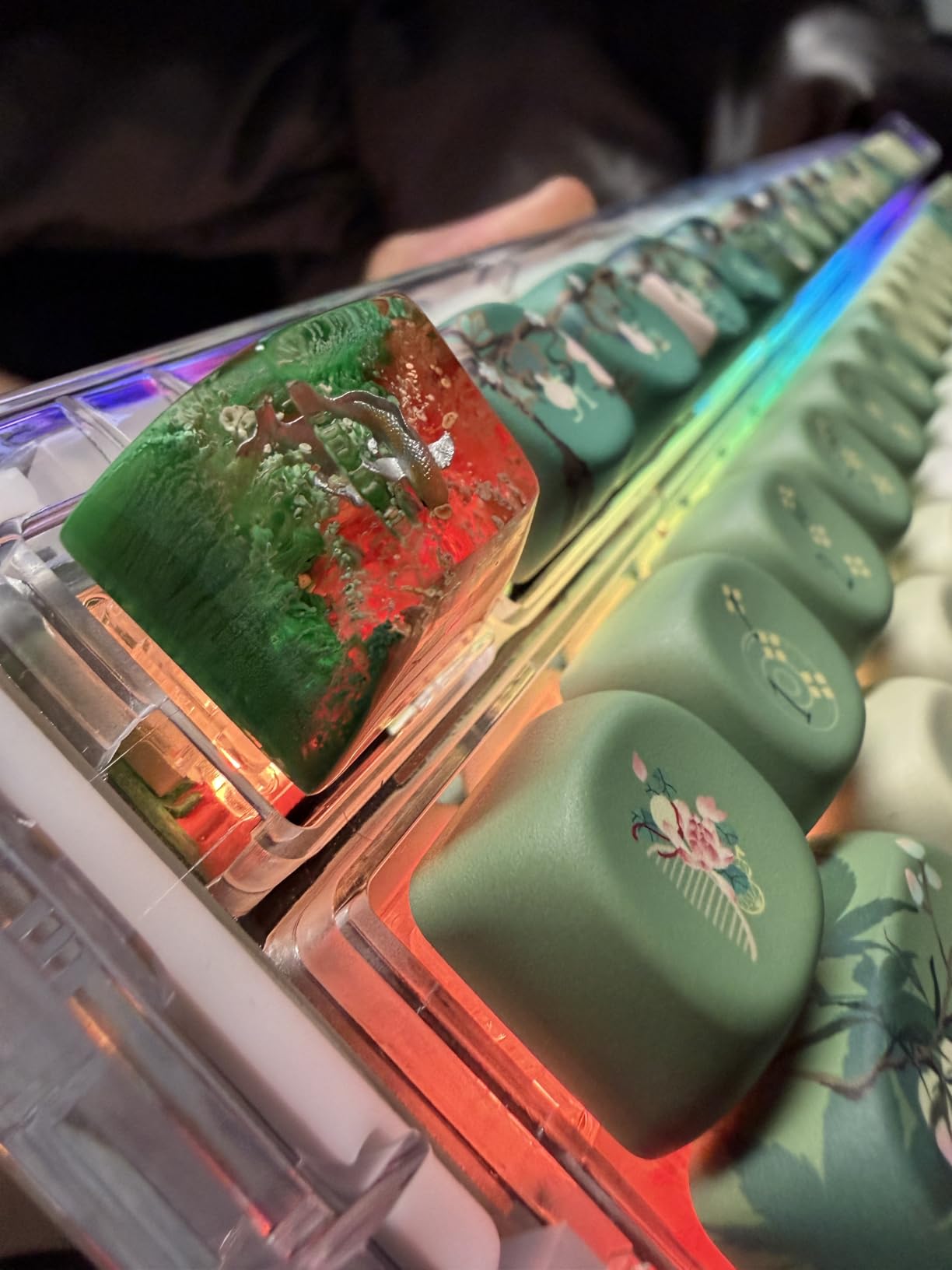 Pink Axolotl in Deep Blue Black Cute Artisan Keycap R1 SA Profile Custom Animal Keycaps 1U ESC Handmade Gaming Resin Key cap Cherry MX Switch Compatible Mechanical Keyboard Gift for Axolotl Lover customer photo 2