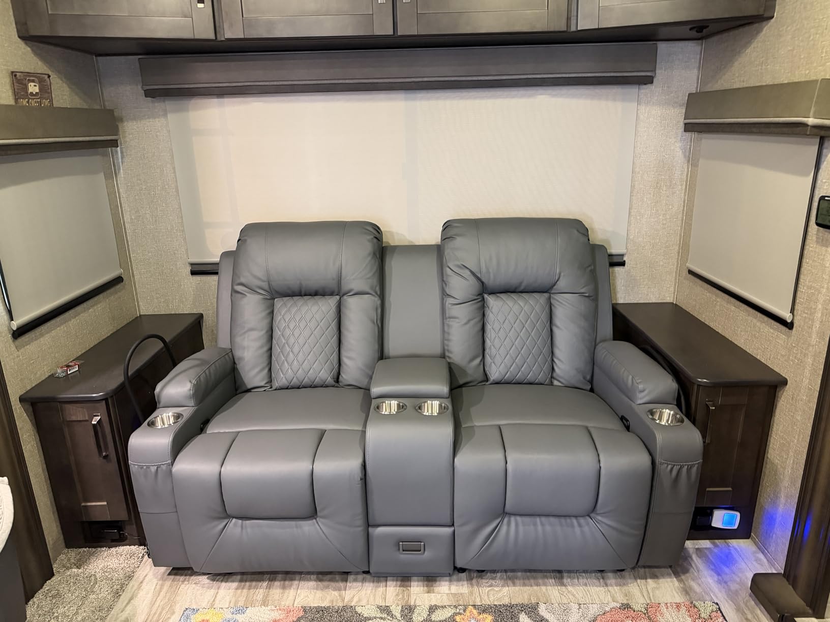 Loveseat Recliner Sofa, Home Theater Seating with Center Console, Reclining Loveseat RV Couch with USB Ports & Phone Holders, Wall Hugger RV Sofa Furniture with Storage & Pocket customer photo 1