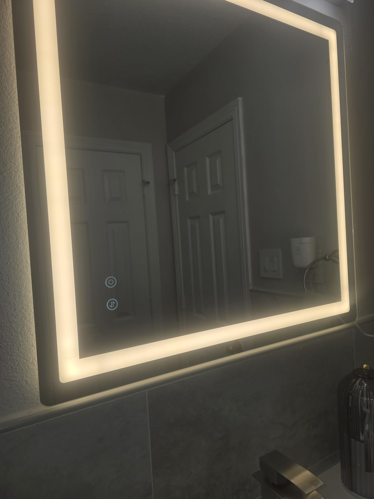 Delma 30x50 LED Bathroom Vanity Mirror with Lights, Anti-Fog, Dimmable | Front & Backlit with 3 Color Modes and Memory, 5mm Shatterproof Glass, Plug-in or Hardwired, Horizontal or Vertical customer photo 2