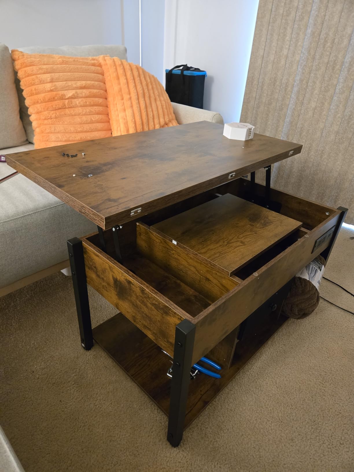 YITAHOME 4-in-1 Lift Top Coffee Table with RGB Light & Dual Tops, Multi-Function Table with Power Outlets, Storage, Converts to Dining Table Computer Desk Gaming Hub, Living Room, Home Office, Brown customer photo 2