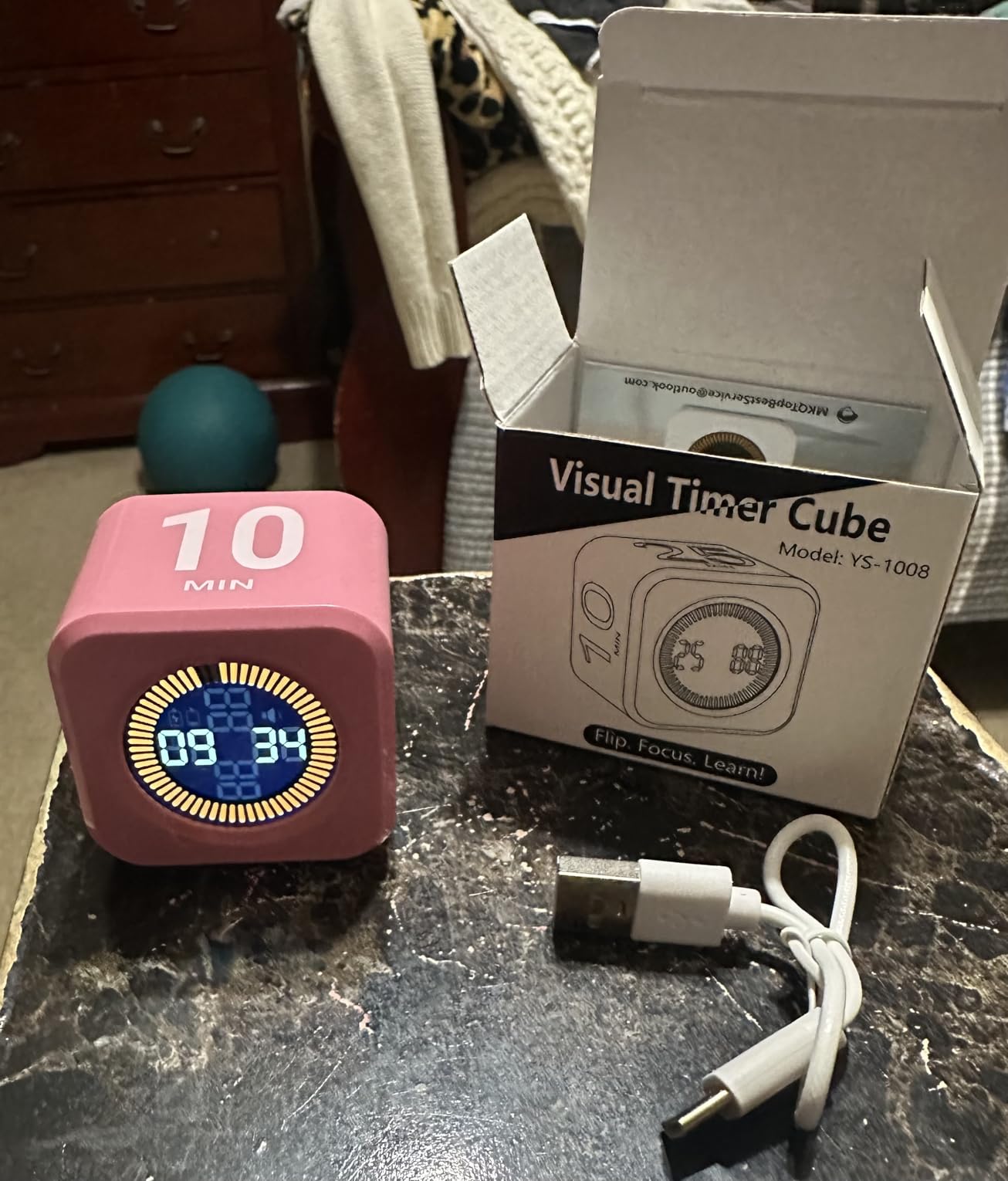 Digital Pomodoro Timer Cube 5/10/25/50min, Visual Productivity Flip Timer for Kids Classroom Desk, Custom Countdown, Silent and Sound Mode for ADHD Study Work Game Kitche(Black) customer photo 1