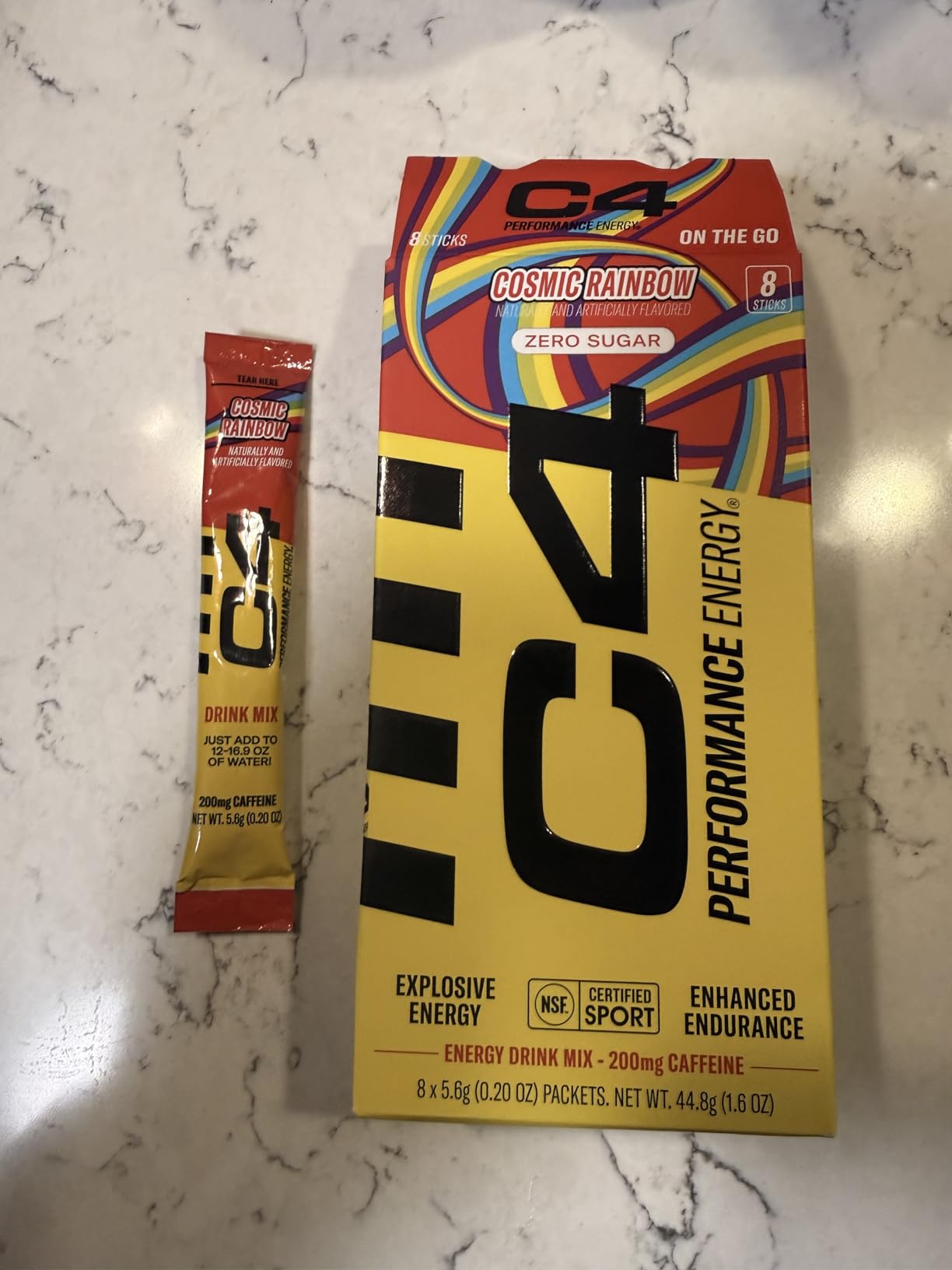C4 Performance Energy, Cosmic Rainbow, 200mg Caffeine, Zero Sugar, NSF (2 Boxes, 16 Sticks) customer photo 1