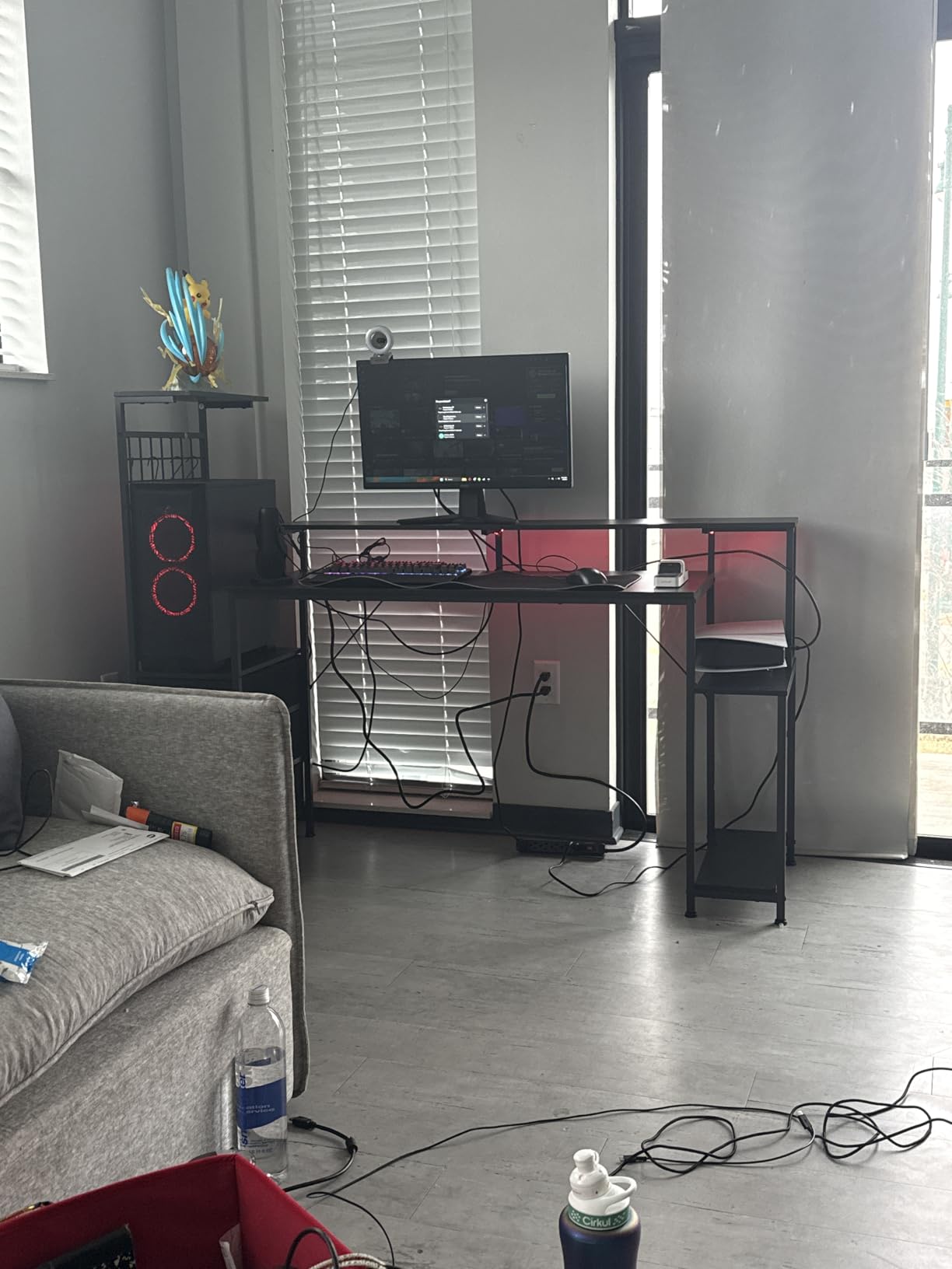 48 Inch Gaming Desk with LED Lights & Power Outlets,Computer Desk with Fabric Drawers & Side Hook,Reversible Gamer Table with Monitor Stand for Game Room,Home Office,Carbon Fiber Black customer photo 1