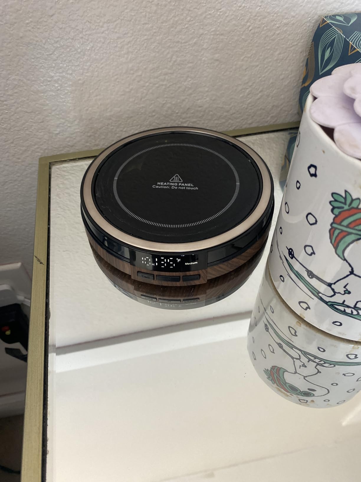 Coffee Mug Warmer for Desk, 50W Fast Heating Cup Warmer with Smart Display, 4 Temps & 12H Timer, Auto Shut Off for Tea, Milk, Hot Drinks - Wood Effect customer photo 1