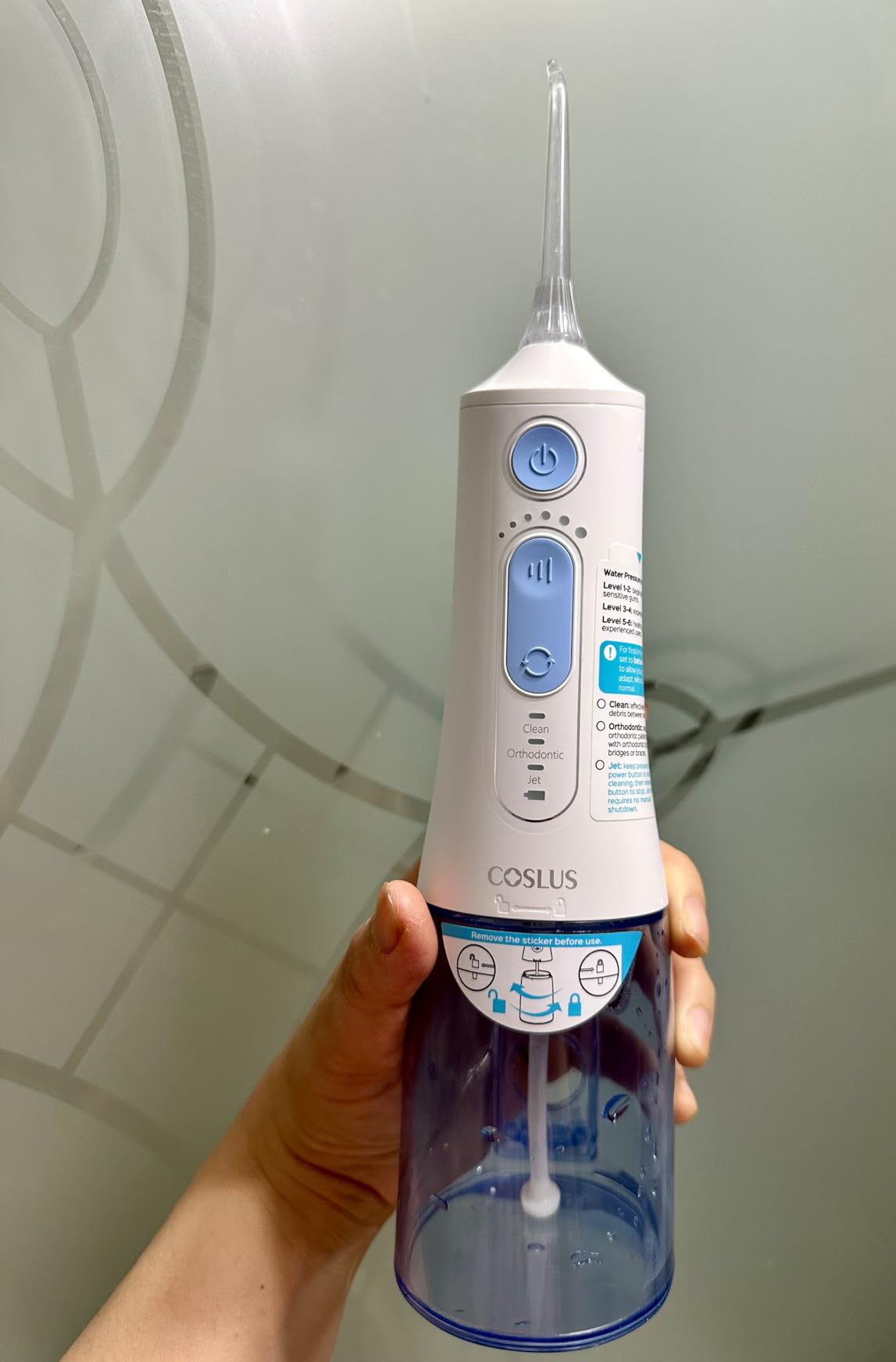 COSLUS C51 Portable Water Flosser for Teeth: 3 Modes & 6 Pressure Settings with Jet Mode Water Dental Pick for Orthodontic, Braces, Sensitive Gums, Compact for Travel, 300ML for Multiple Users, White customer photo 1