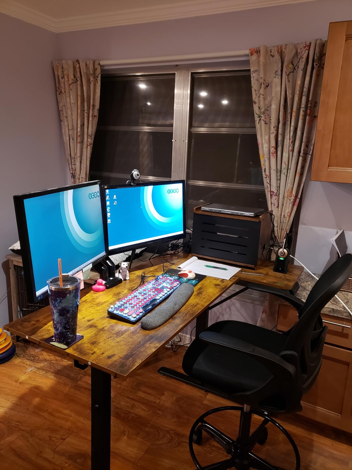 OffiGo Electric L Shaped Standing Desk, 55 Inches Height Adjustable Table, Carbon Fiber Black customer photo 2