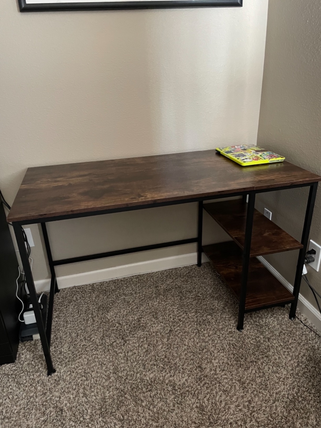 51 Inch Gaming Desk with LED Lights and Power Outlets, Computer Desk with Storage Shelves, Fabric Drawers, Monitor Stand & Side Hook, Reversible Gamer Table for Home Office, Carbon Fiber Black customer photo 1