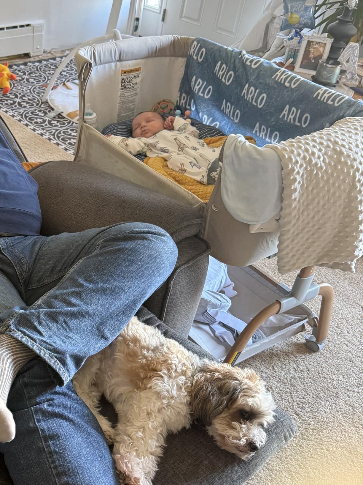 ANGELBLISS 3 in 1 Baby Bassinet, Rocking Bassinets Bedside Sleeper with Comfy Mattress and Wheels, 6 Height Adjustable Easy Folding Portable Bedside Crib for Newborn Infant (Dark Grey) customer photo 1