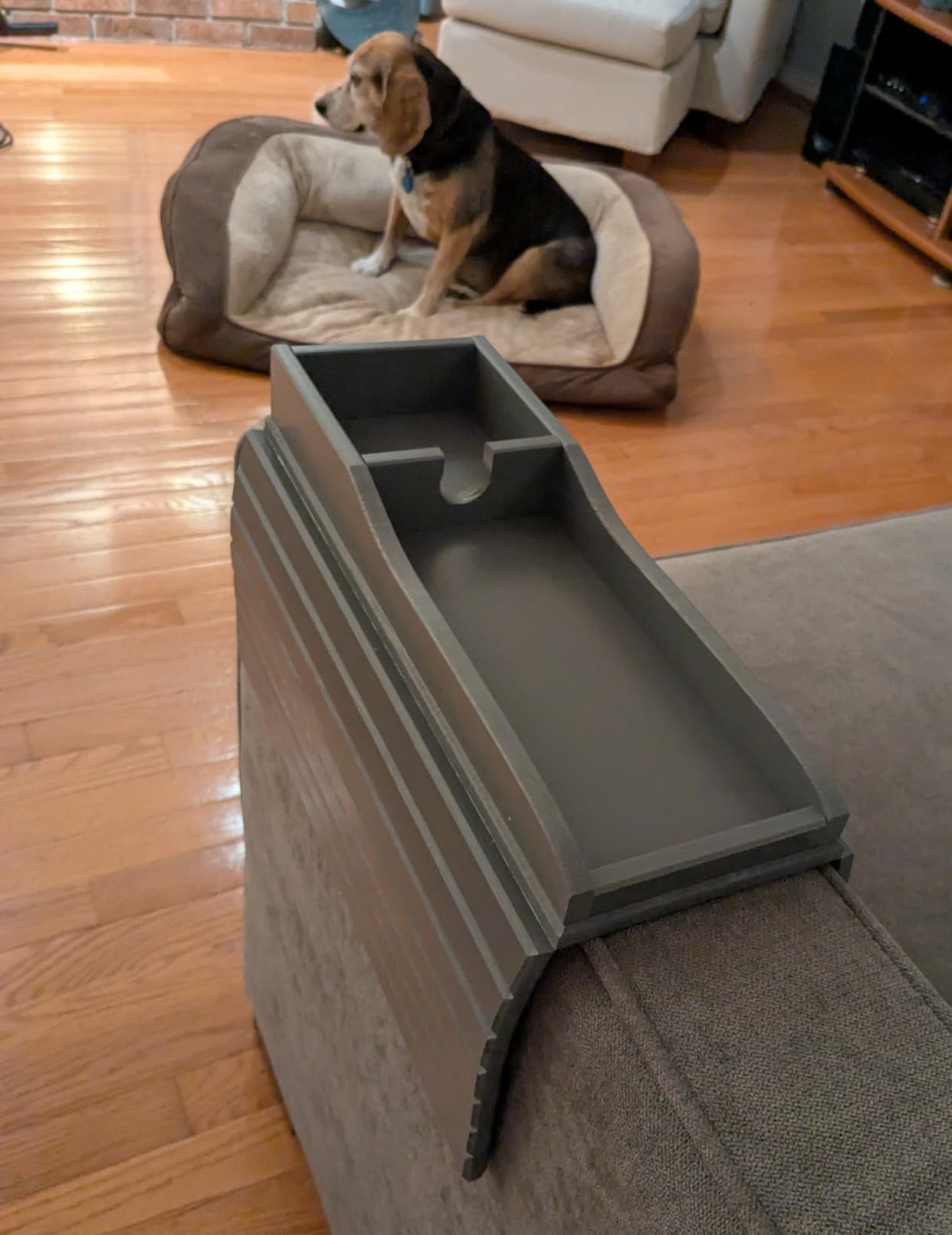 GEHE Detachable Couch Cup Holder, Anti Falling Sofa Arm Tray, Natural Bamboo Sofa Cup Holder More Safe for You Family, Portable Couch Arm Tray Armrest Table for Remote, Snacks, Phone, Drinks customer photo 1