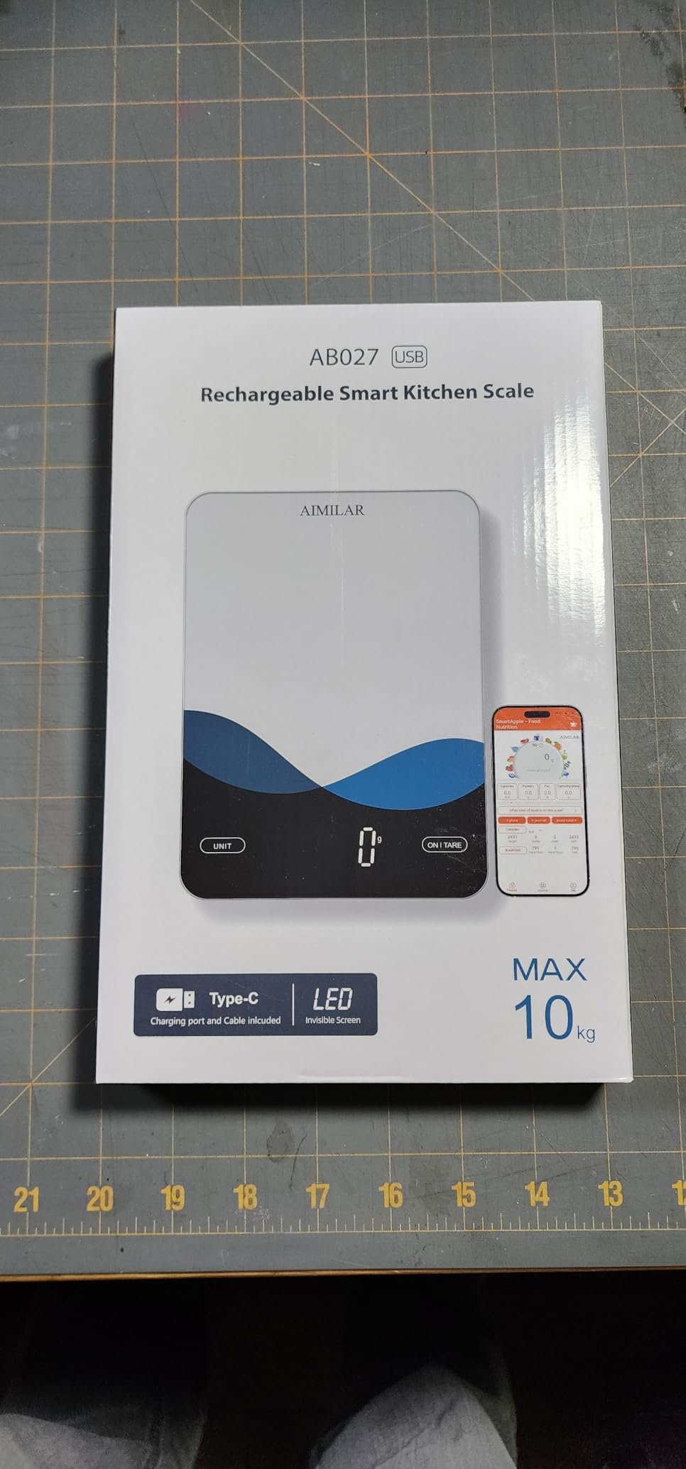 AIMILAR Bluetooth Kitchen Scale 10kg/22lb - Smart Nutrition Food Scale with App Calorie & Macro Tracker, Nutritional Analysis, USB-C Rechargeable, Tempered Glass, LED Display, Tare, g/lb:oz/oz/ml customer photo 1