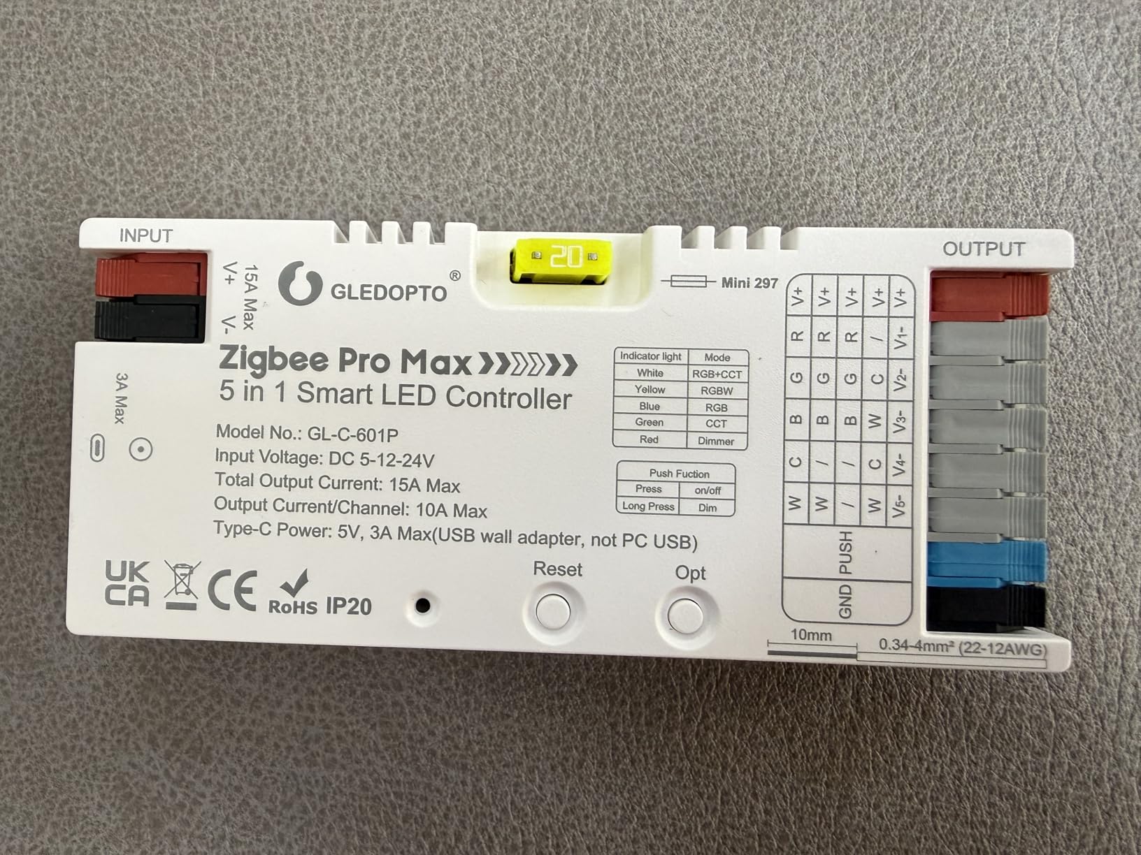 GLEDOPTO ZigBee 3.0 LED Strip Light Controller Pro Max 5 in 1 RGBCCT RGBW RGB CCT Dimmer Monochrome Color White Light Mix PWM Dimming 20A Pluggable Fuse App Voice Control (ZigBee Hub Require) customer photo 1
