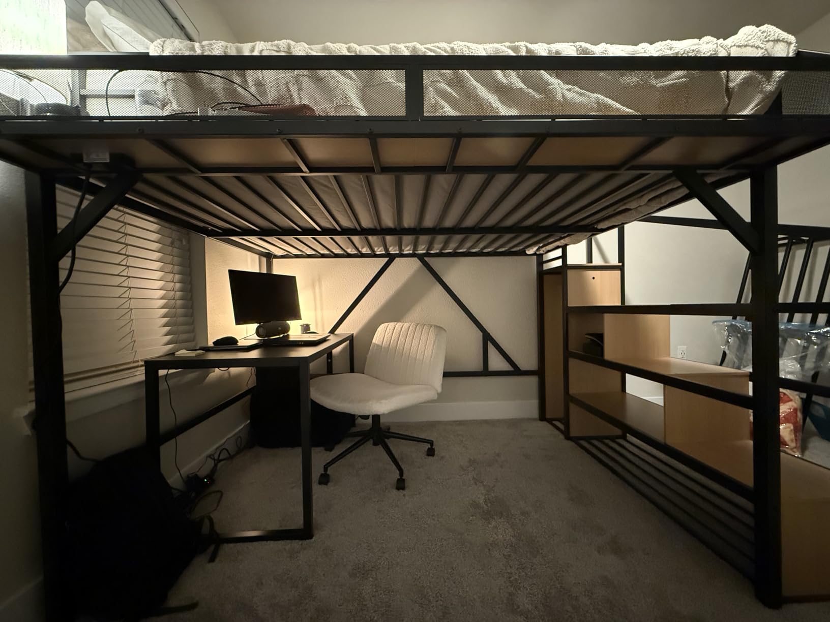 Bellemave Full Loft Bed with Desk & Storage Stairs, Metal Full Size Loft Bed Frame with Iron Nets, LED Lights & USB Ports, Heavy Duty Adult LoftBed for Bedroom, Noise-Free, Black customer photo 1