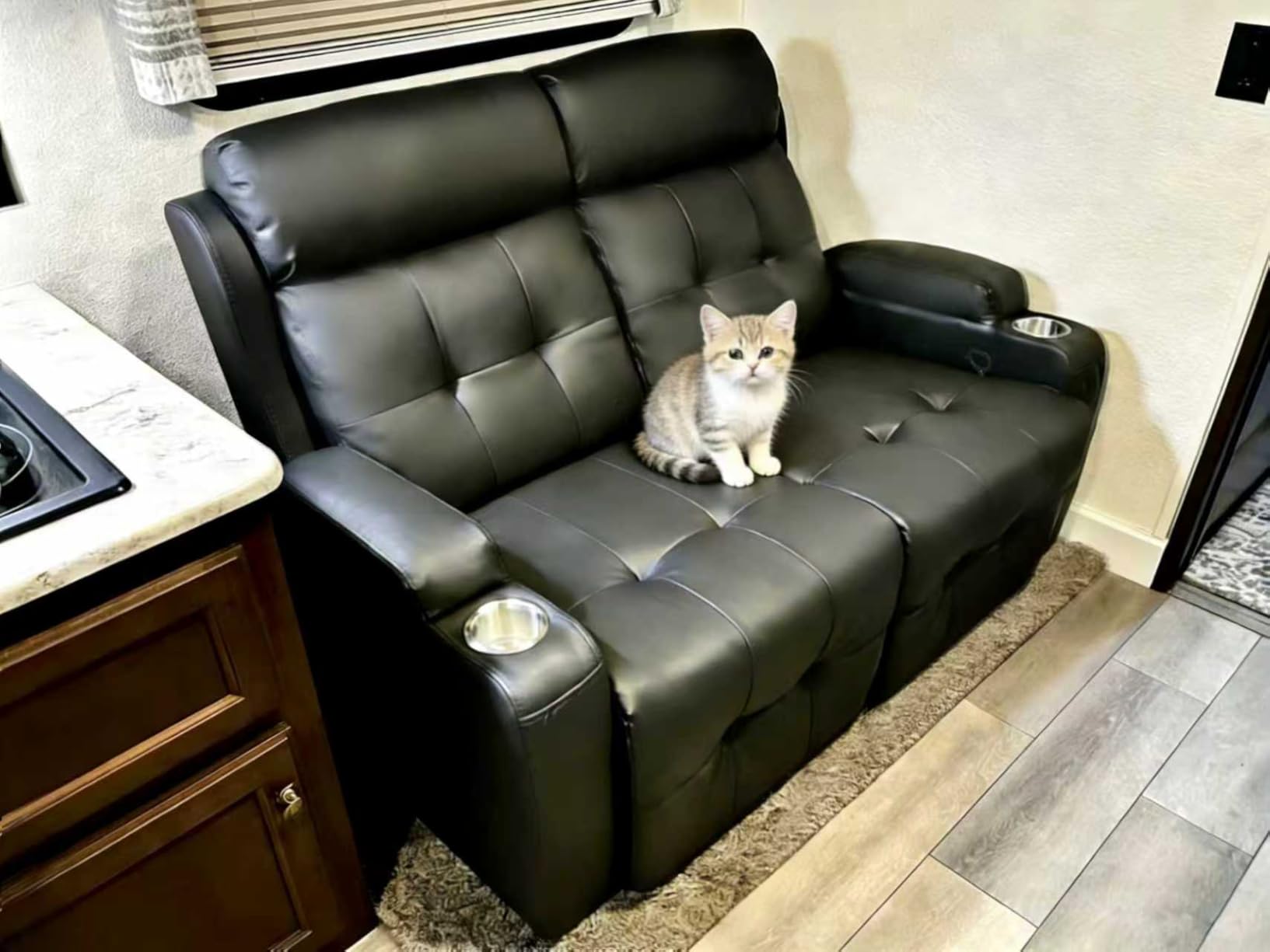 RV Loveseat Recliner Sofa, Wall Hugger Recliners with USB, Pockets, Cup Holders, Massage Reclining Couch, 150° Adjustable Sleeper & Removable Armrests, for RV Camper & Home Theater Seating customer photo 1