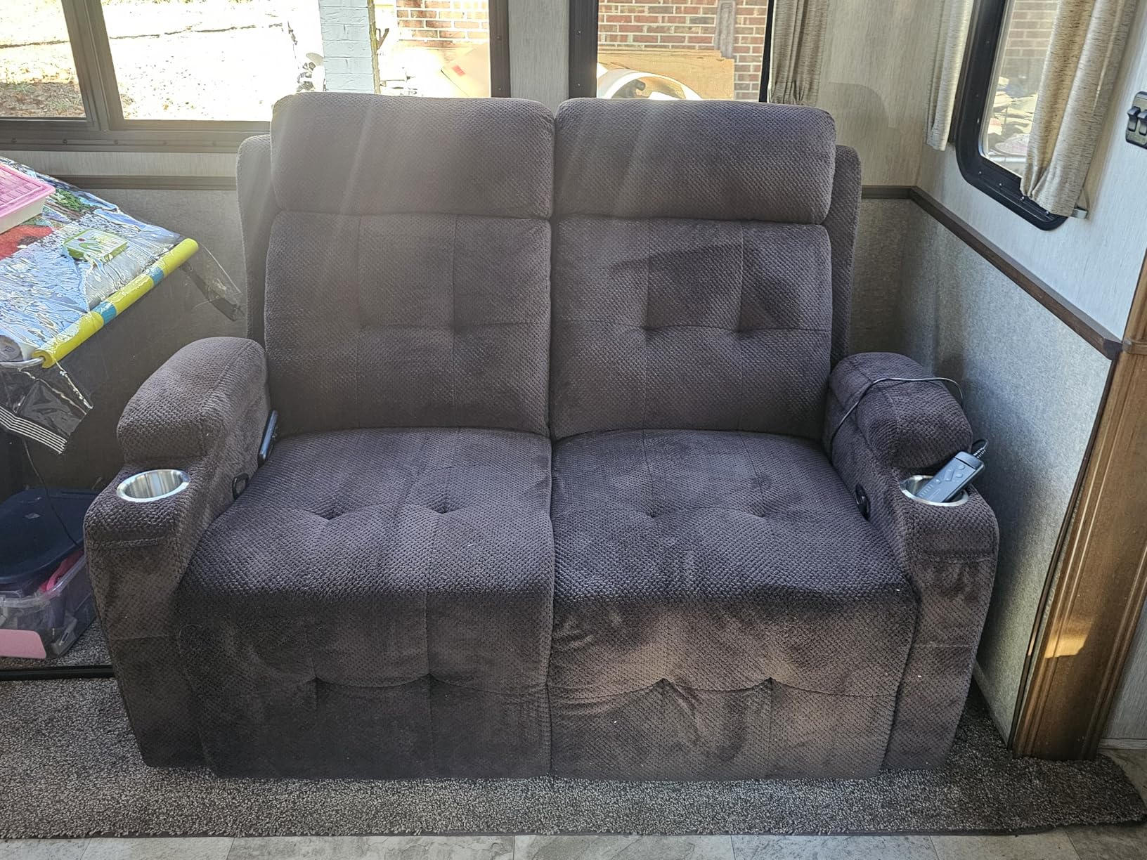 RV Loveseat Recliner Sofa, Wall Hugger Recliners with USB, Pockets, Cup Holders, Massage Reclining Couch, 150° Adjustable Sleeper & Removable Armrests, for RV Camper & Home Theater Seating customer photo 2