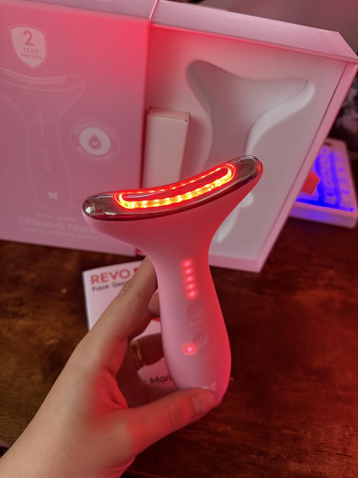 REVO Genie Facial Massager for Face and Neck, LED Face Lift Device with Heat & Vibration, Lymphatic Drainage Depuffing Tool customer photo 2