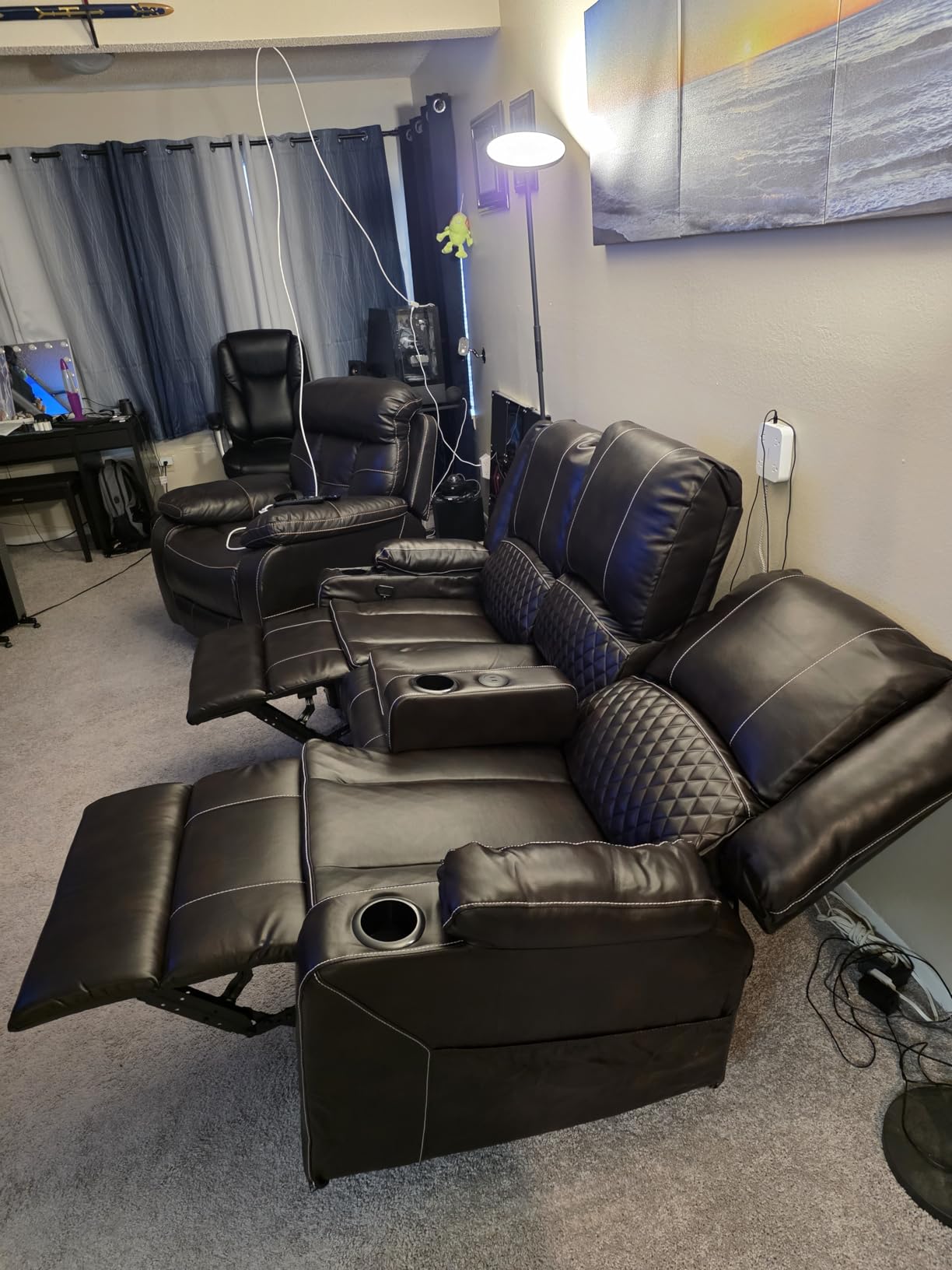 Loveseat Recliner Sofa, Power Reclining Loveseat Sofa RV Couch with Removable Armrest and Remote Control, Wall Hugger Home Theater Seating with 2-Tier Cushions, Storage & USB Ports, Grey customer photo 1