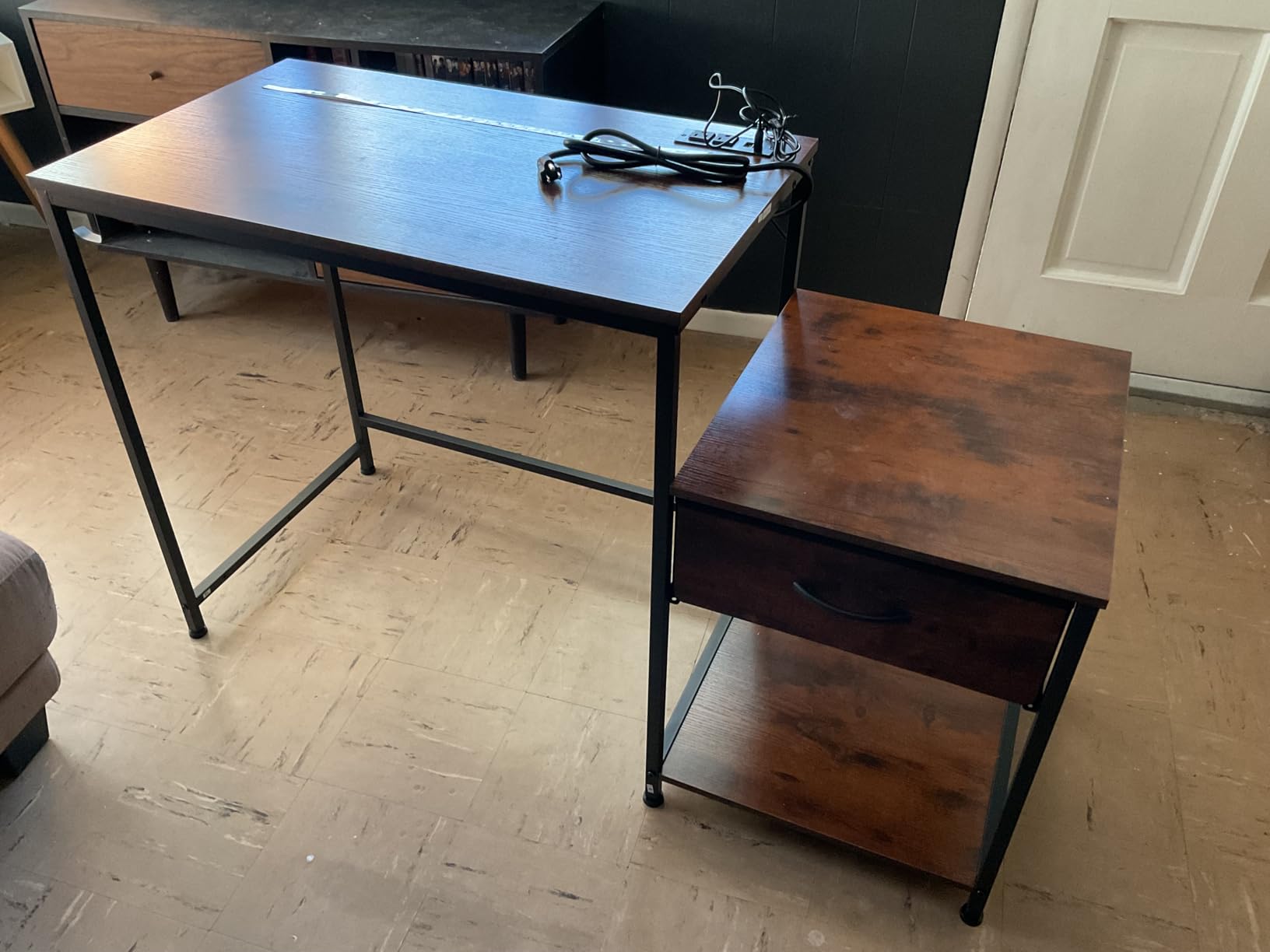 Gaming Desk 48.1 Inch with LED Lights and Power Outlets, Reversible Computer Desk with Drawers and Shelf, Gaming Table with Hooks for Headphone, Bags, Small Desk for Bedroom, Dorm, Black customer photo 1