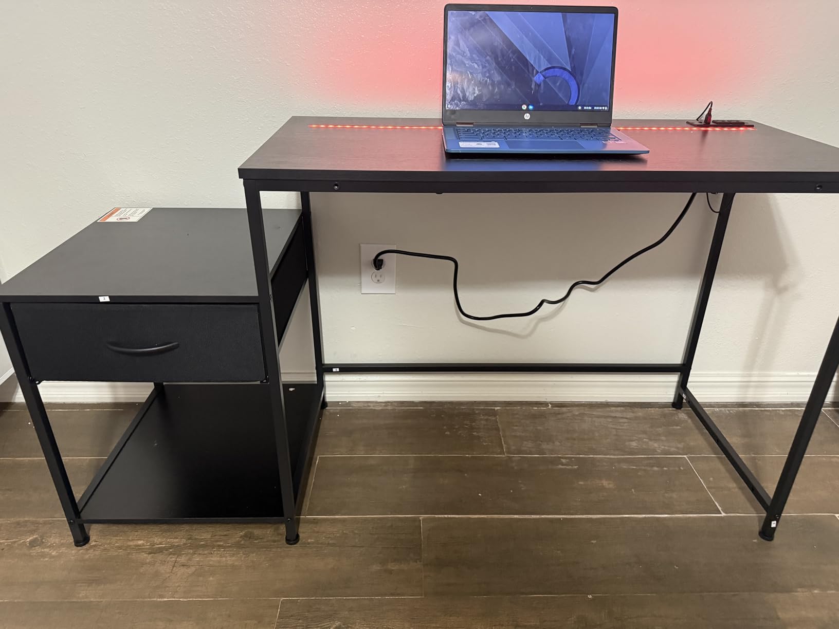 Gaming Desk 48.1 Inch with LED Lights and Power Outlets, Reversible Computer Desk with Drawers and Shelf, Gaming Table with Hooks for Headphone, Bags, Small Desk for Bedroom, Dorm, Black customer photo 2