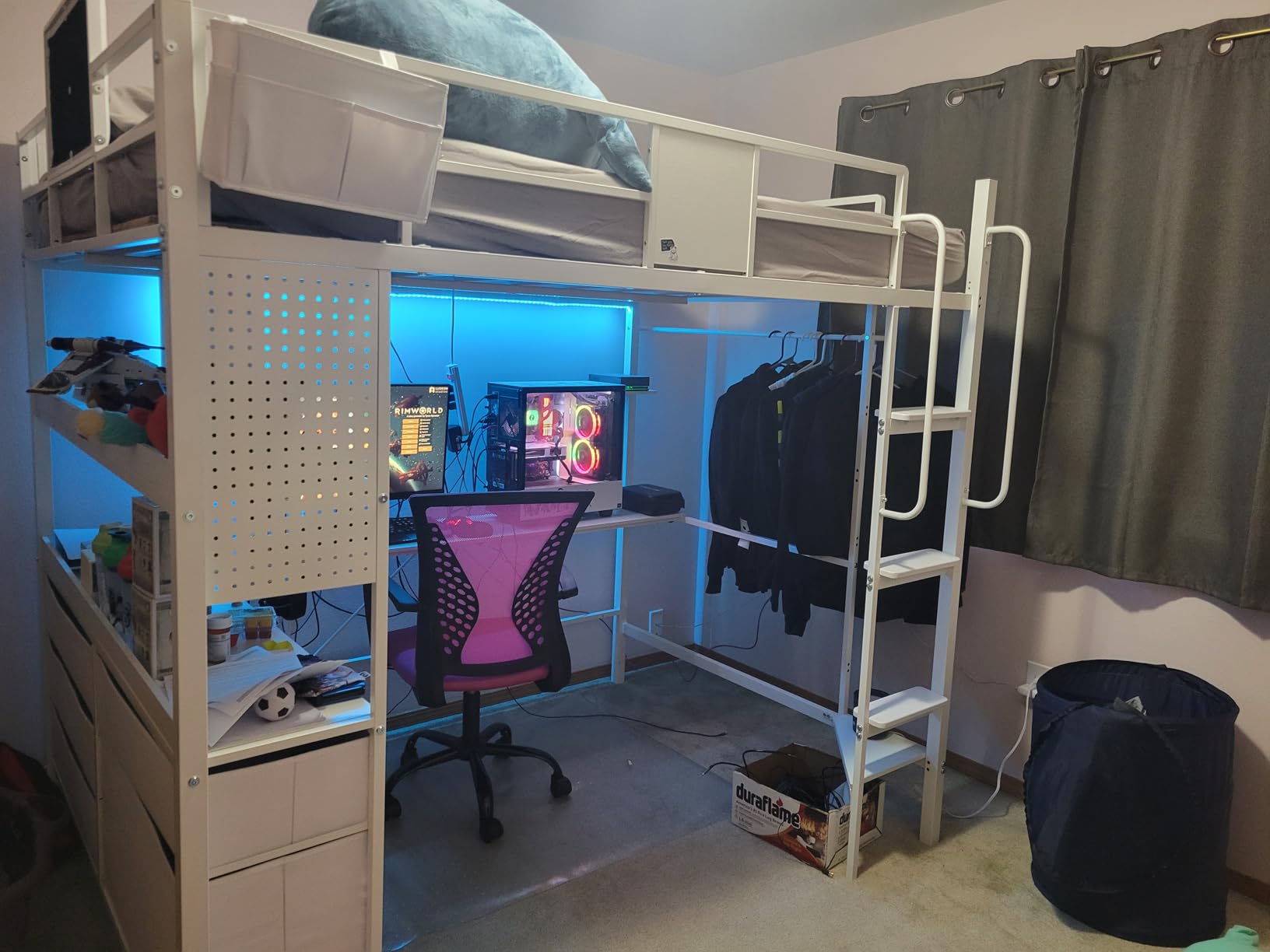 Full Loft Bed with Desk and 5 Storage Drawers, 800lb Capacity Heavy Duty Metal Bed Frame for Adults & Teens, LED Lights, Charging Station, Pegboard & Shelves, Rustic Brown | Clothes Rack customer photo 2