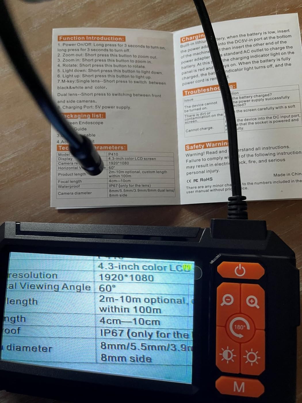 Sewer Camera 100FT/30M Pipe Inspection Borescope Endoscope Camera with Light 6 LEDs 5