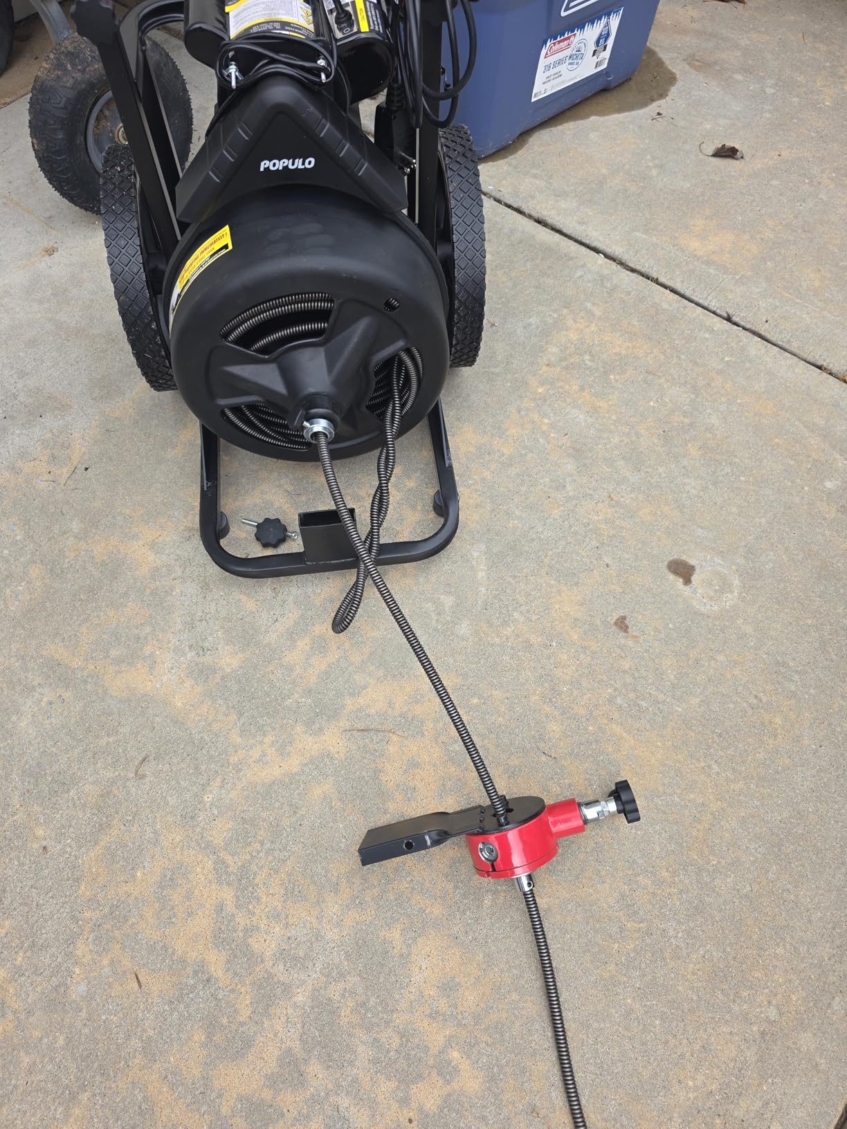 POPULO 75 ft x 1/2 inch Upgraded Electric Sewer Drain Snake Auger with 8 Cutters and 1 Root Killer, for 2-4 inch Pipes, Auto Feed Plumbing Drain Cleaner Machine, PEDC-75 Generation Two customer photo 2