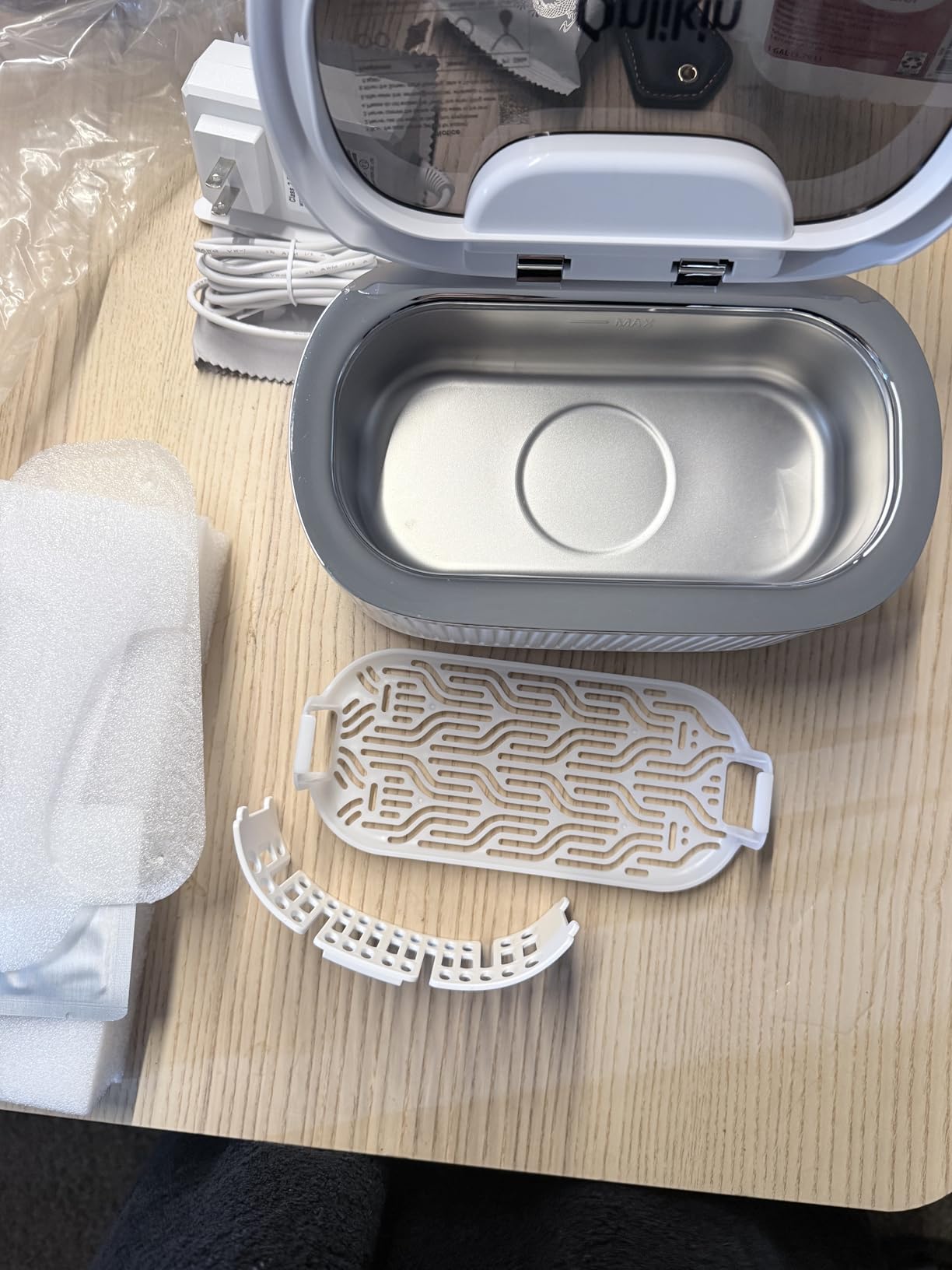 45KHz Ultrasonic Jewelry Cleaner, 5 Timer & 3 Power Modes, 35W Retainer Cleaner for Jewelry, Eyeglasses, Rings, Watch Strap, Dentures - Quiet <38dB, 20oz, 304 Stainless Steel (Ceramic White) customer photo 1