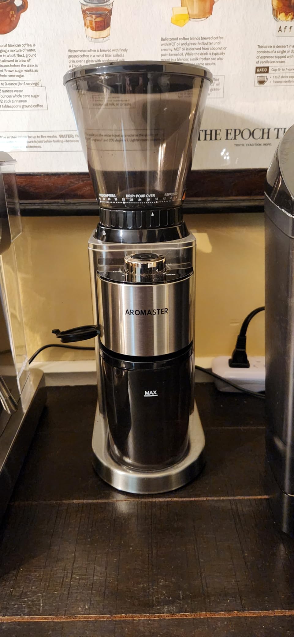 Aromaster Burr Coffee Grinder with 48 Grind Settings, Conical Coffee Bean Grinder for Home Use, Stainless Steel, 40 Seconds Adjustable Timer, Anti-static, Easy to Clean with Brush customer photo 1