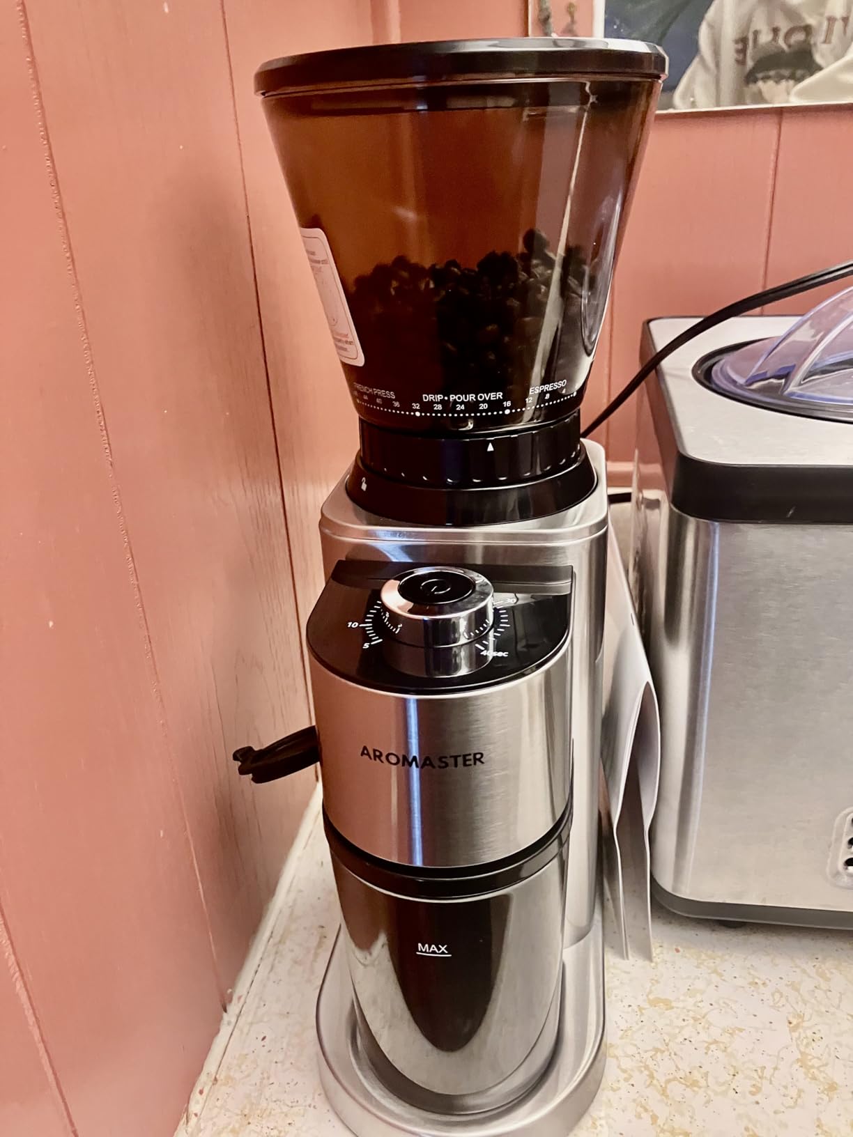 Aromaster Burr Coffee Grinder with 48 Grind Settings, Conical Coffee Bean Grinder for Home Use, Stainless Steel, 40 Seconds Adjustable Timer, Anti-static, Easy to Clean with Brush customer photo 2