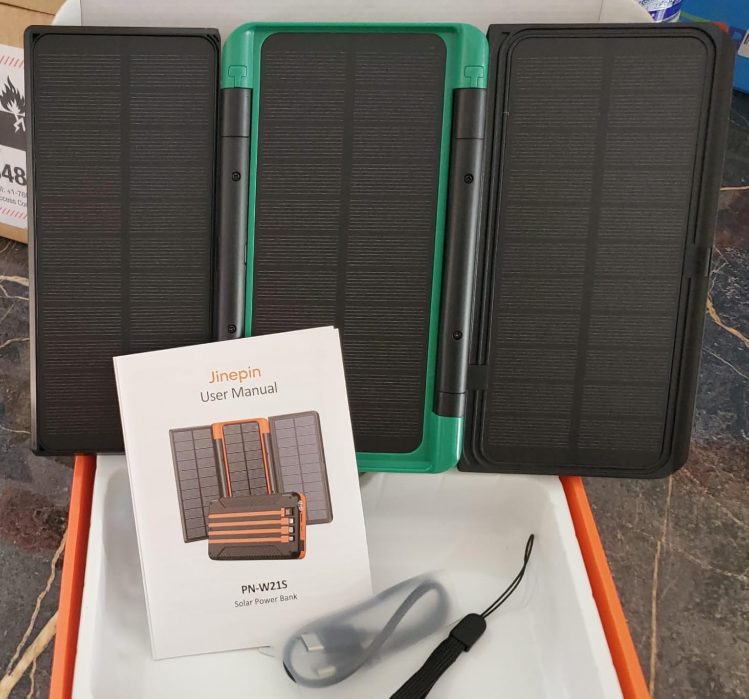 Power Bank Solar Charger 46800mAh Built in 4 Cables 3 Foldable Solar Panels, PD20W Fast Charging Portable Charger, LED Display Powerbank USB C in/Output, External Battery Pack with SOS Camping Light customer photo 1