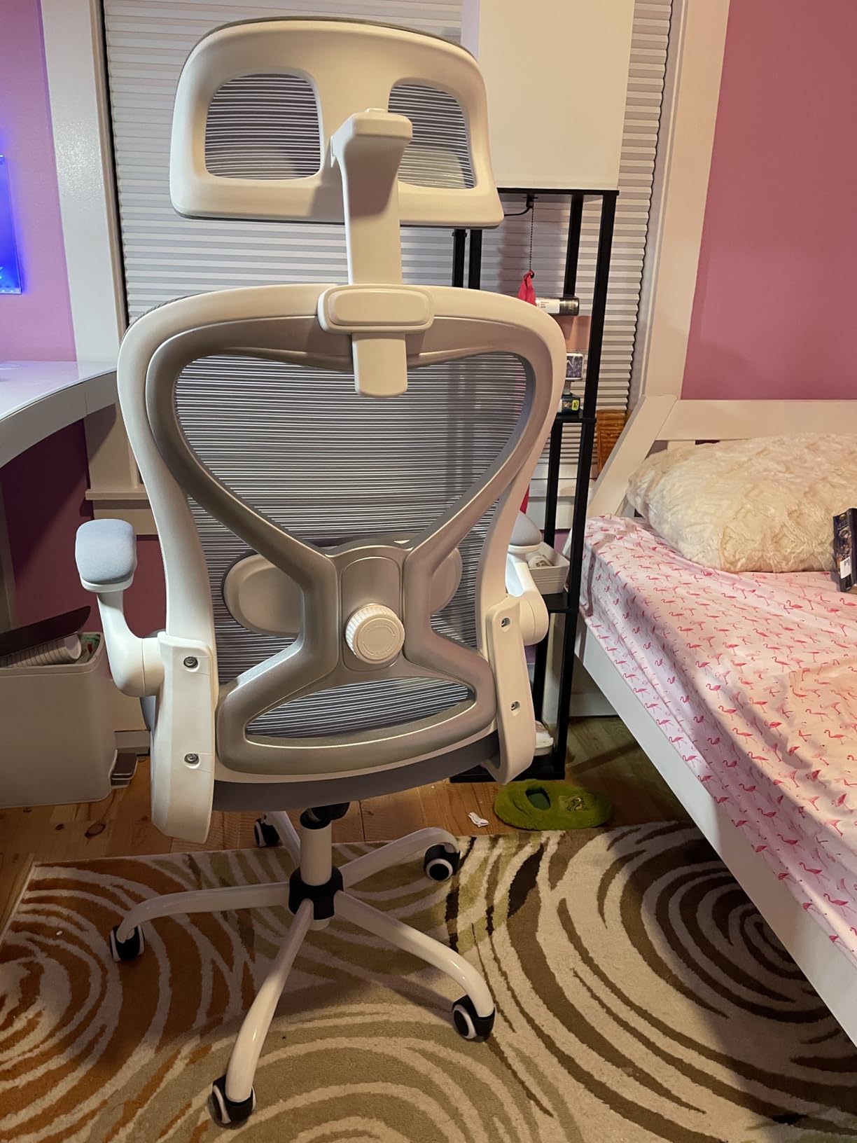 Ergonomic Office Chair, Mesh Desk Chair with Headrest, Lumbar Support, Thick Seat Cushion, Flip-up Arms, High Back Computer Task Chairs for Home Office, Black/Silver customer photo 1