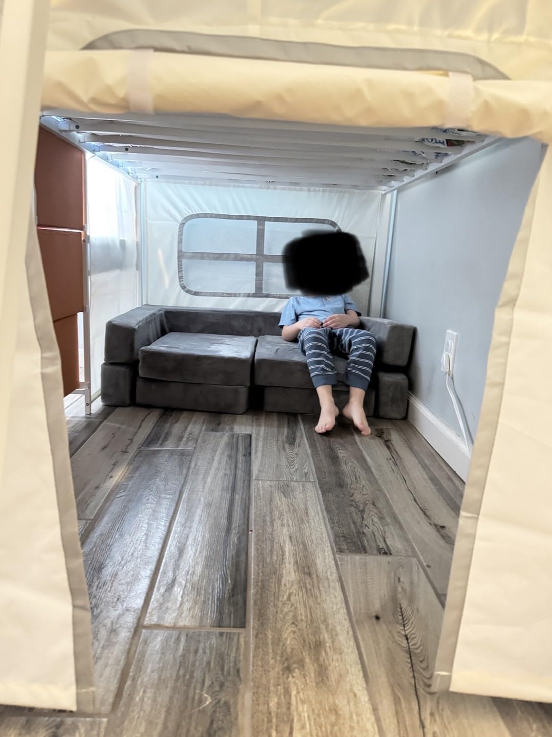 DICTAC Low Loft Bed with Desk and 6 Storage Drawers Twin Loft Bed with Bookshelf,LED Lights & Under-Bed Play Space,Kids Twin Beds with 13.8''H Safety Guardrail,Inclined Ladder&Play Curtain,Blue+Black customer photo 2