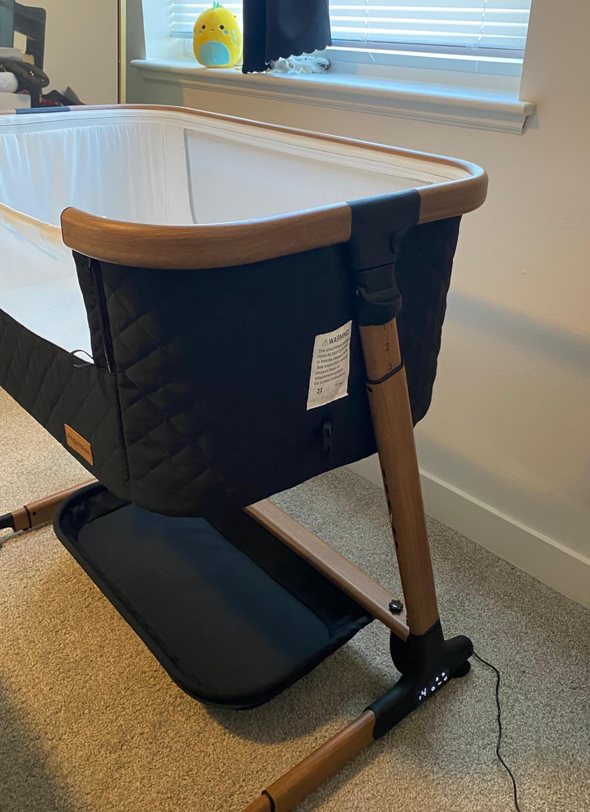 ANGELBLISS Electric Baby Bassinet Bedside Sleeper with Auto Rocking, Remote/Touch Control, 3 Timer Modes, 12 Sounds, 6 Heights, Storage & Wheels (Black) | Breathable Mesh customer photo 2