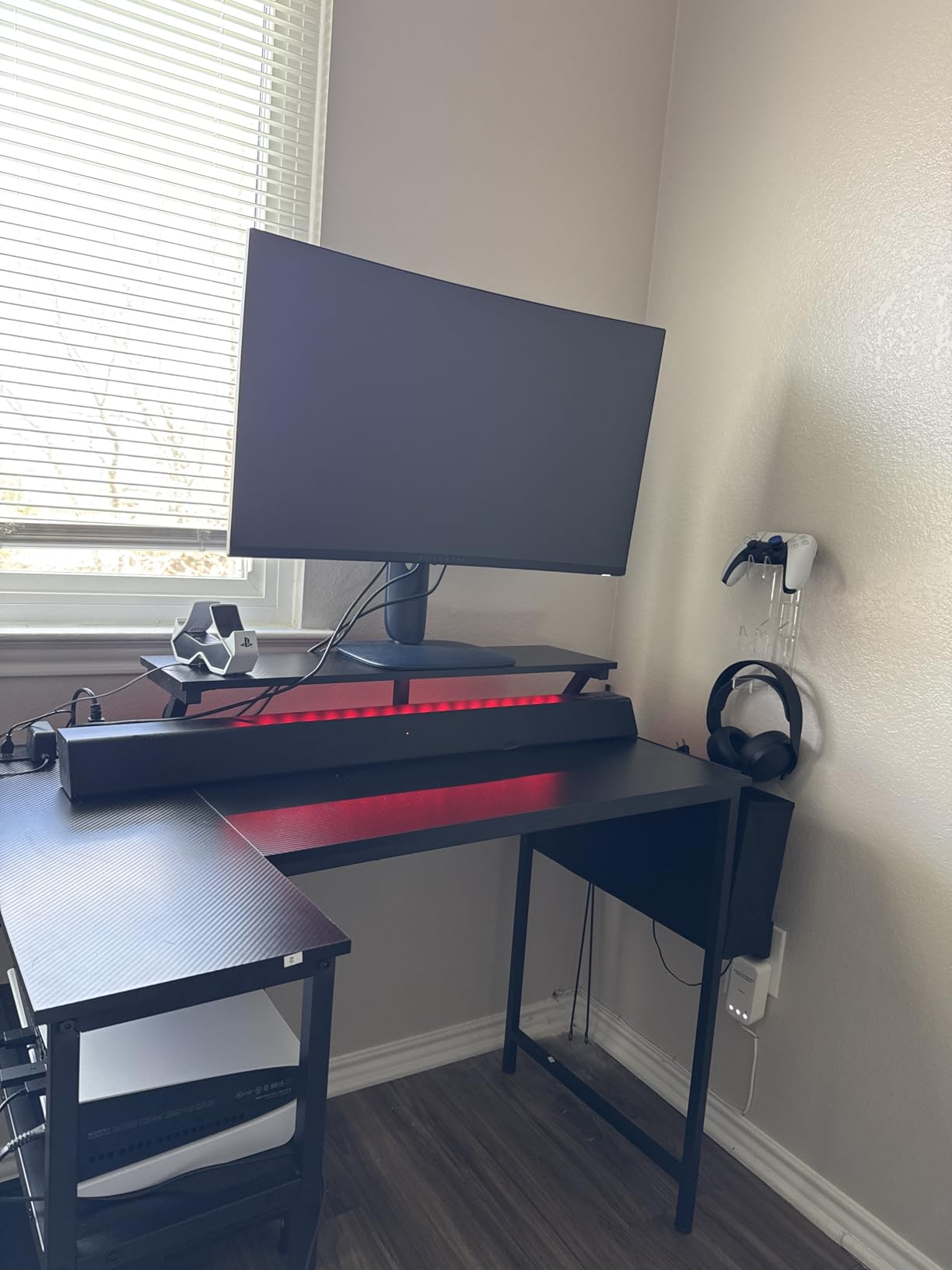 DUMOS Gaming Desk, Computer Desk with USB Charging Ports, Power Outlets, Type-C and LED Lights, Reversible L Shaped Desk with Storage Shelves & Monitor Stand for Office Gaming Room Black 48IN customer photo 1