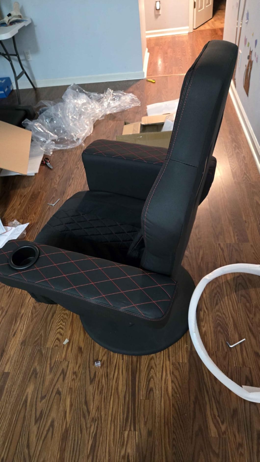 Dowinx Racing Style Gaming Recliner Chair with Massage Lumbar Support, Footrest, Cup Holder, Side Pouch, High Back Ergonomic Video Game Chair Reclining No Wheels Heavy Duty, Fabric Green customer photo 2