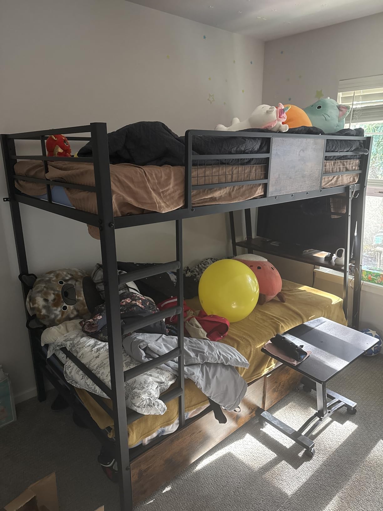 Bunk Bed for Small Space, Twin Over Twin Bunk Beds with Desk, Power Outlets, RGB LED Lights, Underneath Storage, Metal Beds with Safety Guardrail & Ladders, No Box Spring Needed, Greige customer photo 1